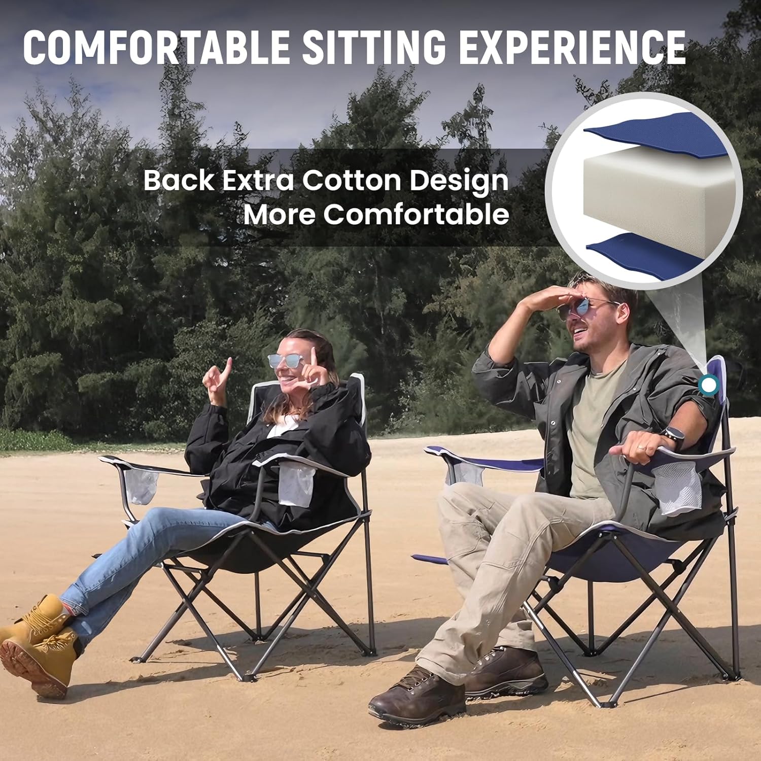 Oversized Padded Camping Chair with Side Table Blue