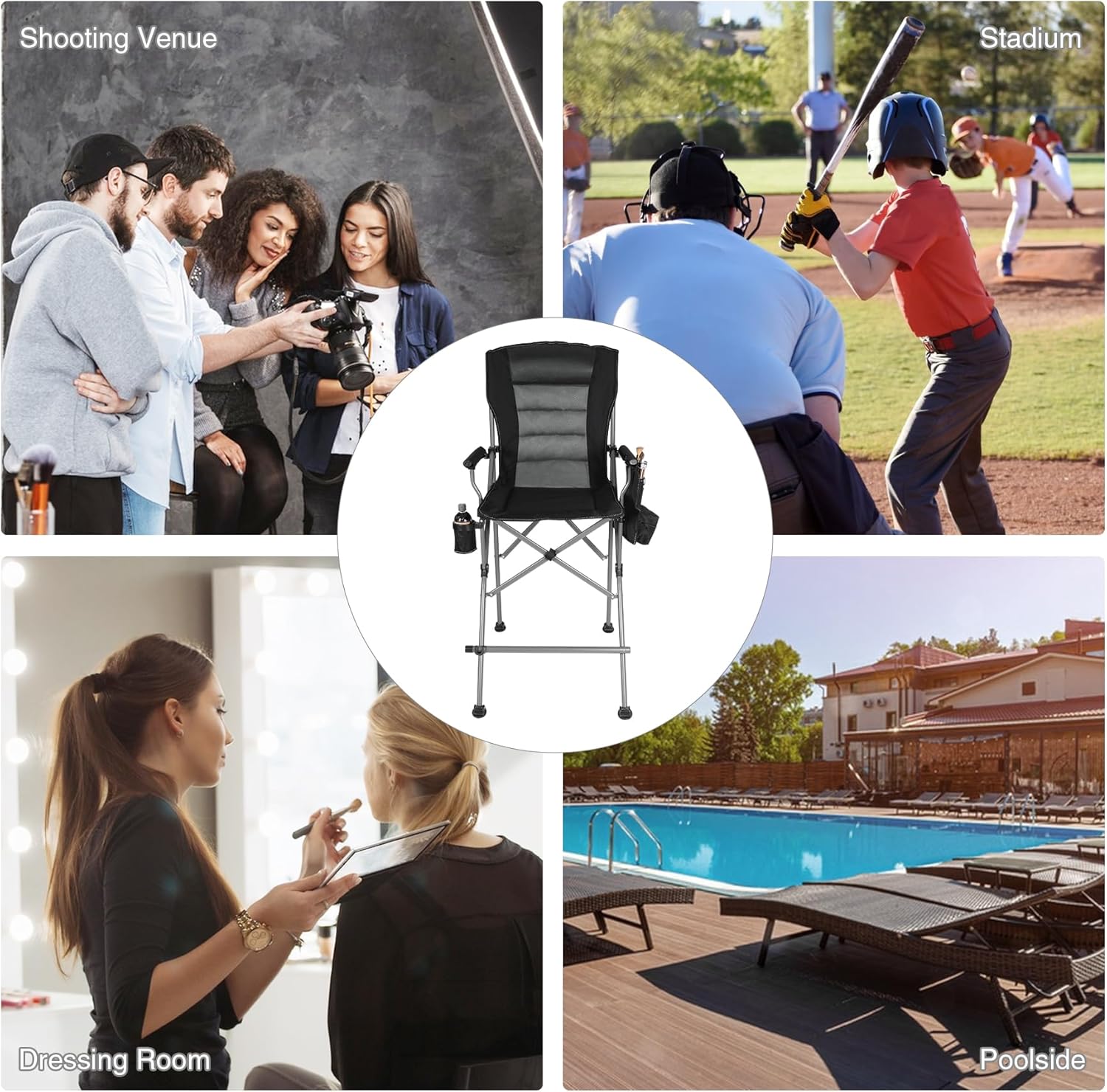 Tall Folding Directors Chair with Footrest Portable Camping Chair Black Gray