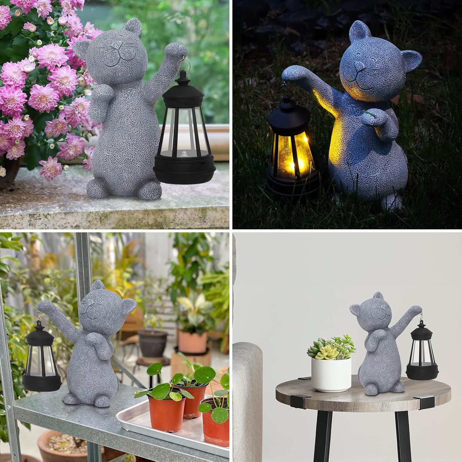 Solar Cat Garden Statue LED Lantern Waterproof Outdoor Decor