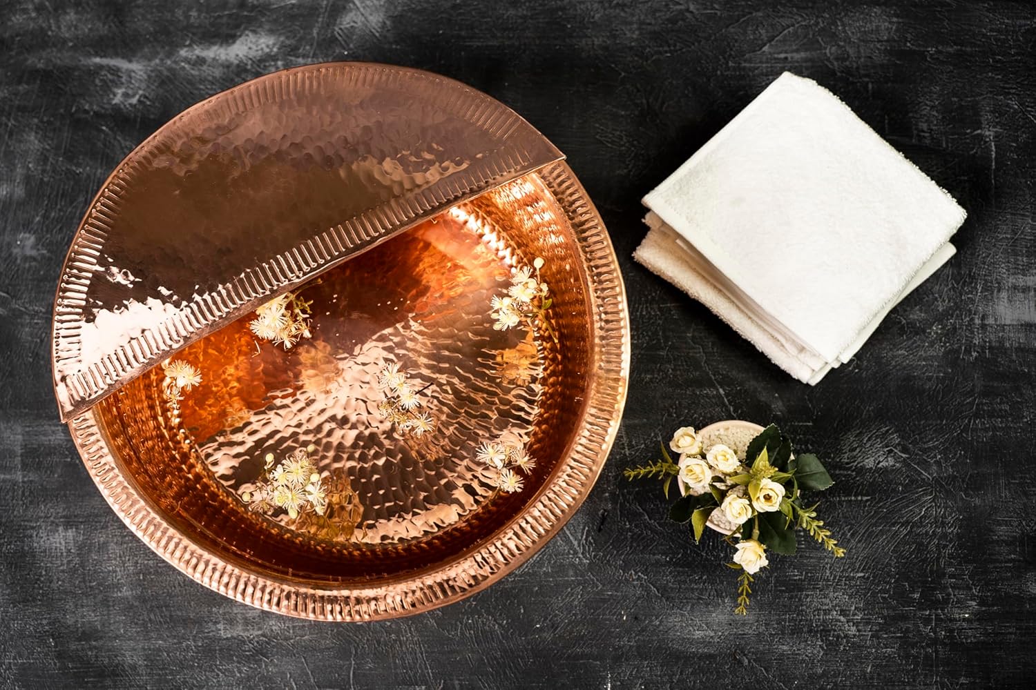 Solid Copper Foot Bath Bowl 16in Pedicure Basin Hammered Spa