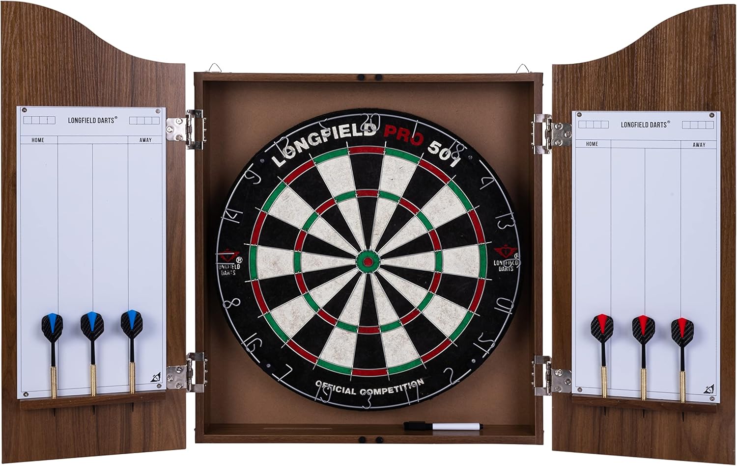 Dartboard Cabinet Set Sisal Board Wooden Case 6 Steel Tip Darts