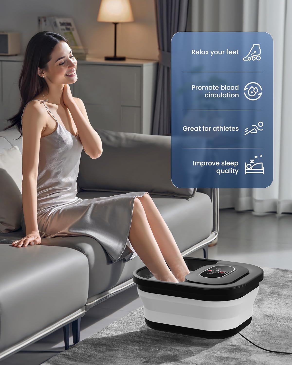 Foldable Foot Spa Massager Heat Bubble 3D Rollers Timer Bath