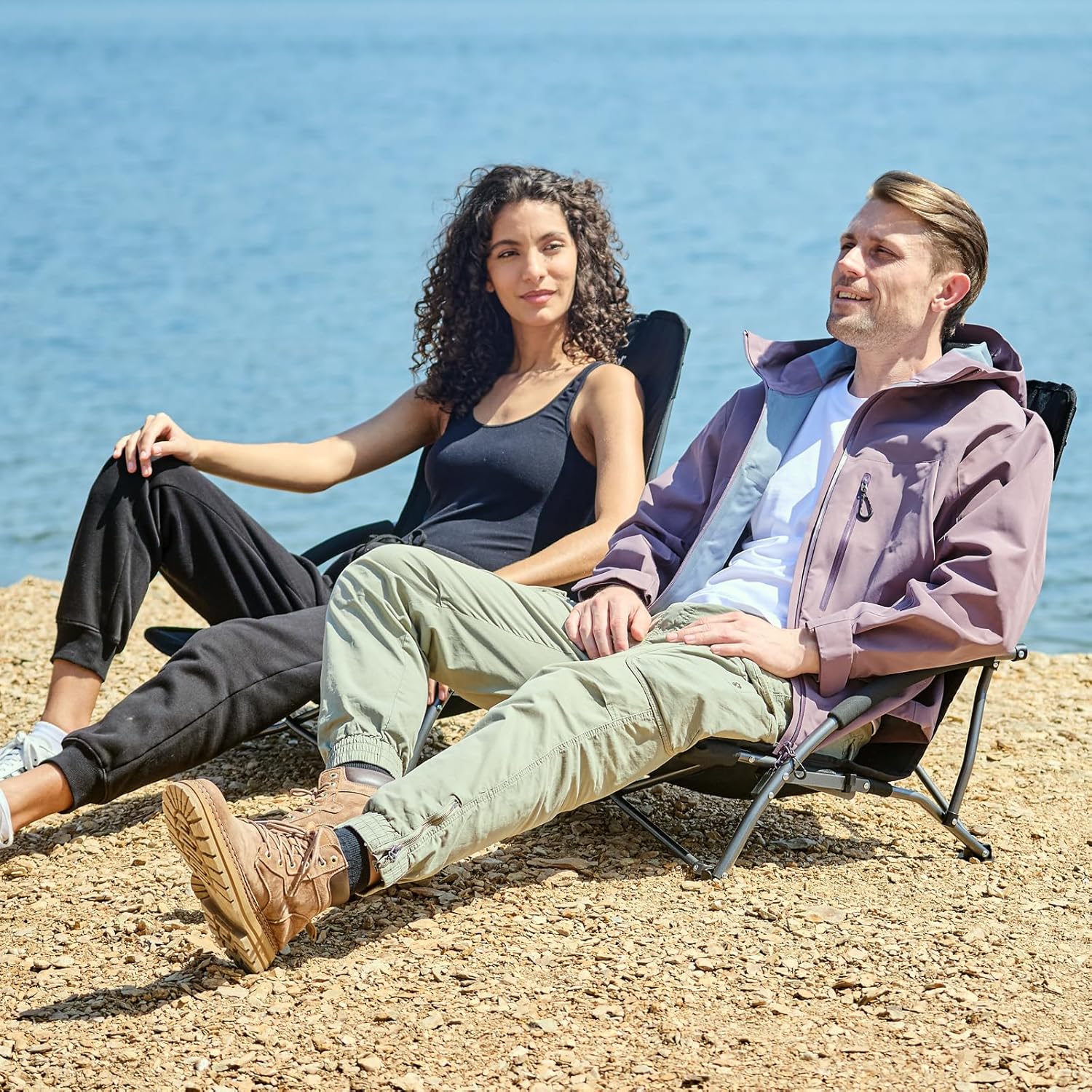 Low Beach Chairs 2 Pack Folding Lightweight Black Seats