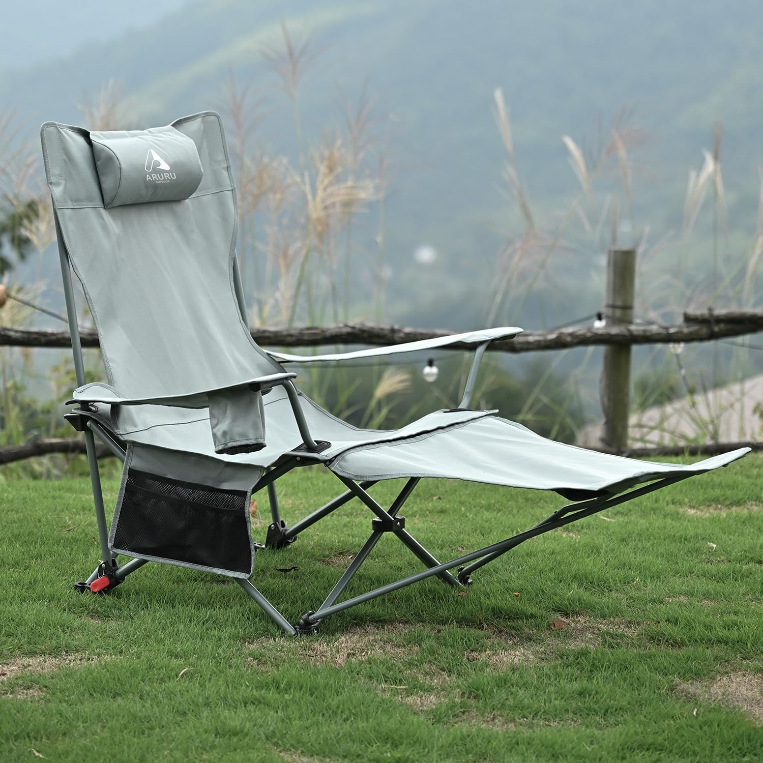 Reclining Beach Camping Chair Footrest 300lb Cyan