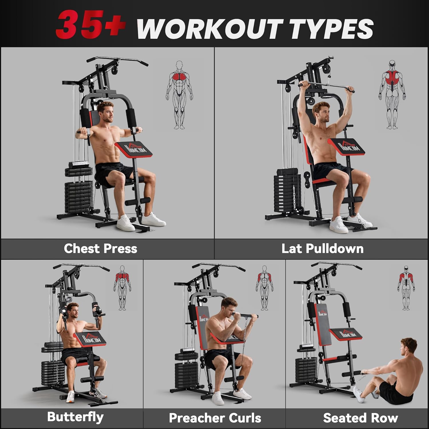 Multi Gym Machine 66kg Weight Stack Home Strength Trainer