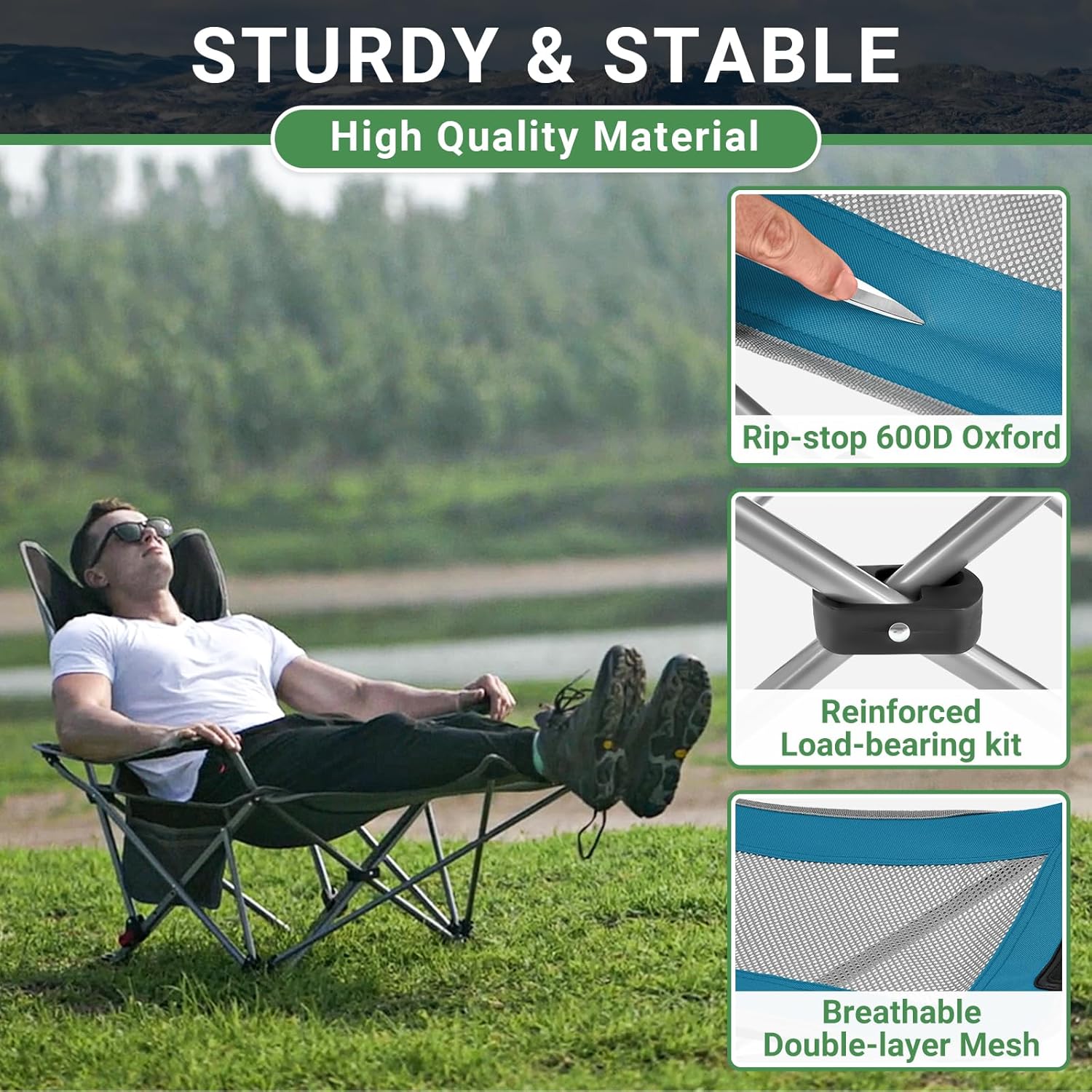 Set of 2 Reclining Camping Chairs Cyan