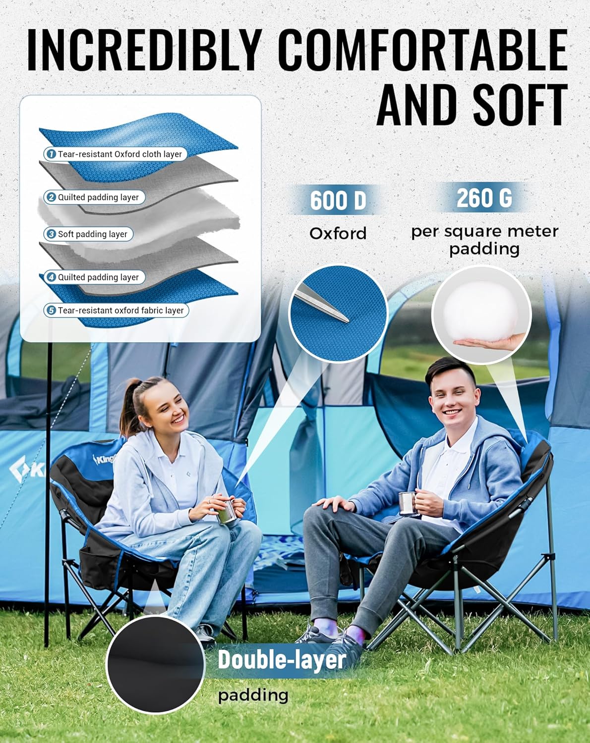 Moon Camping Chair XXL Padded Folding Seat Blue