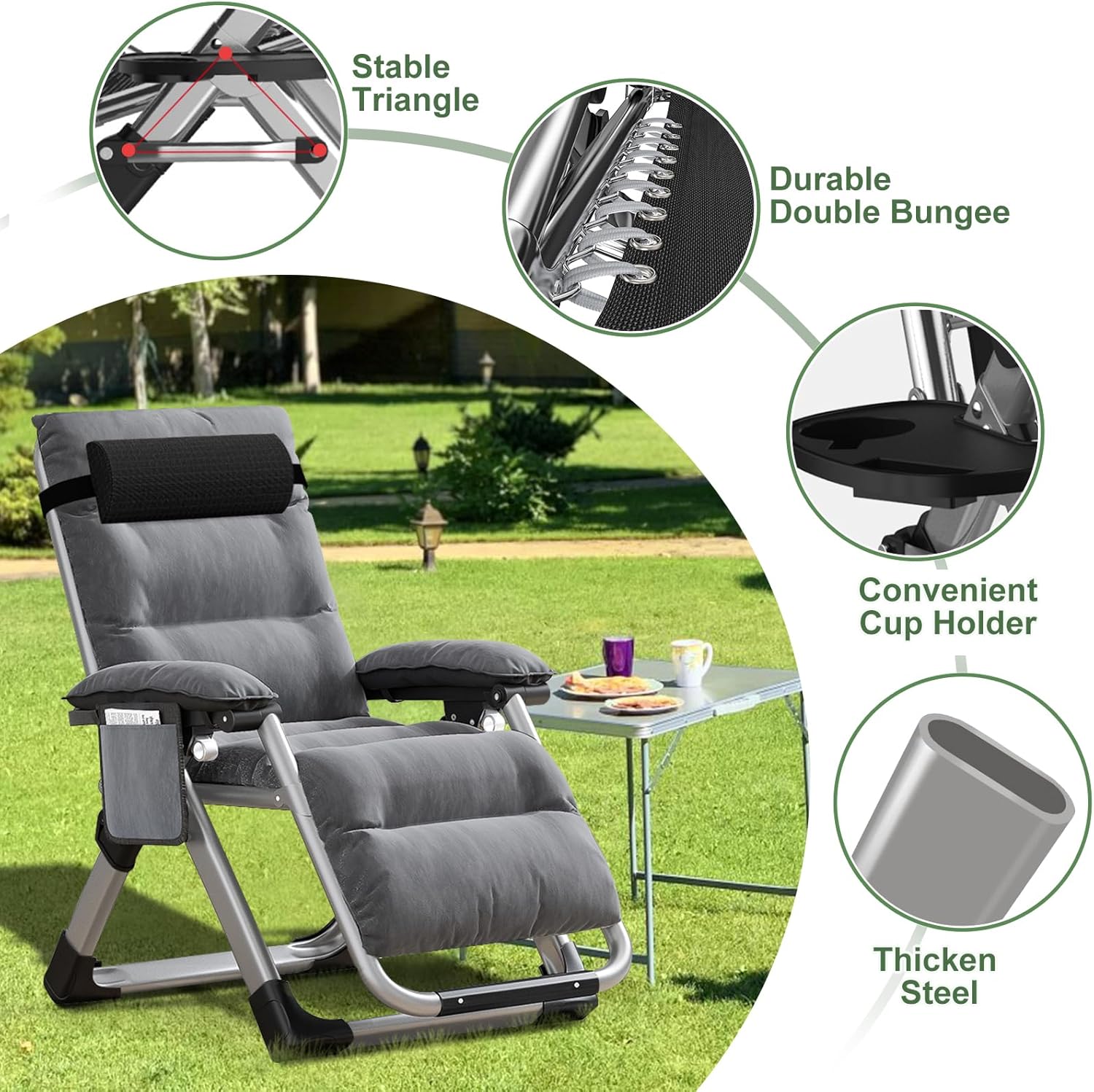 Heavy Duty Zero Gravity Sun Lounger Grey 200KG