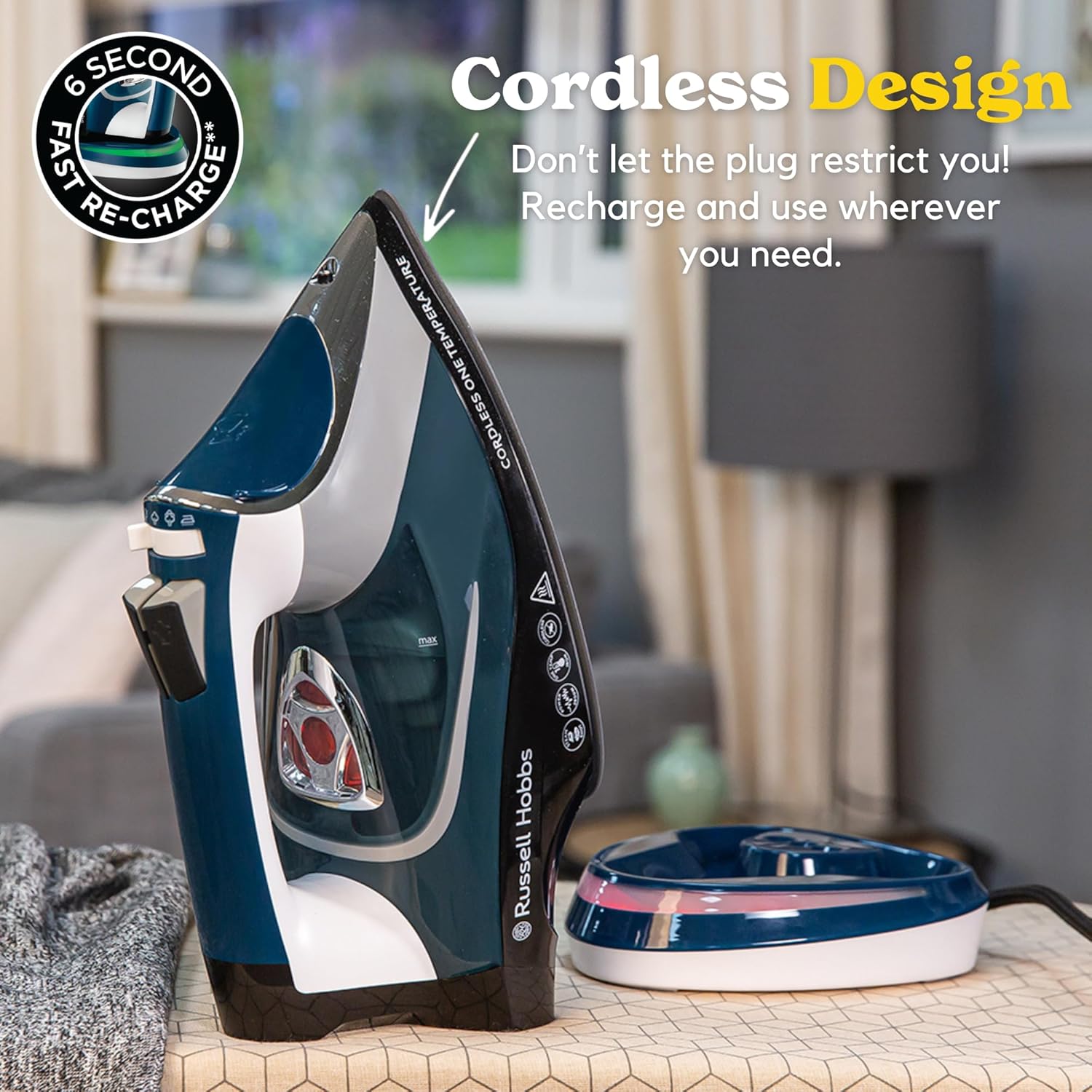 Cordless Steam Iron 2600W Ceramic Soleplate One Temp Auto Shut Off Anti Drip