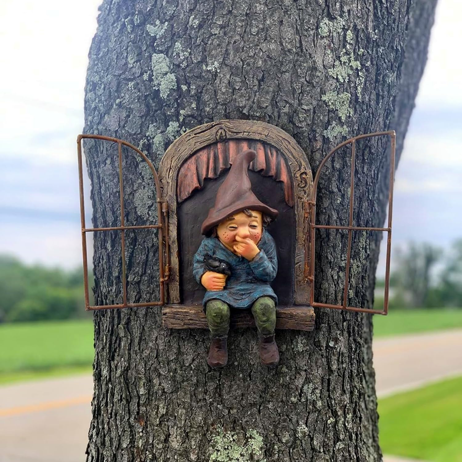 Tree Hugger Gnome Statue Hanging Elf Garden Decor Patio Lawn