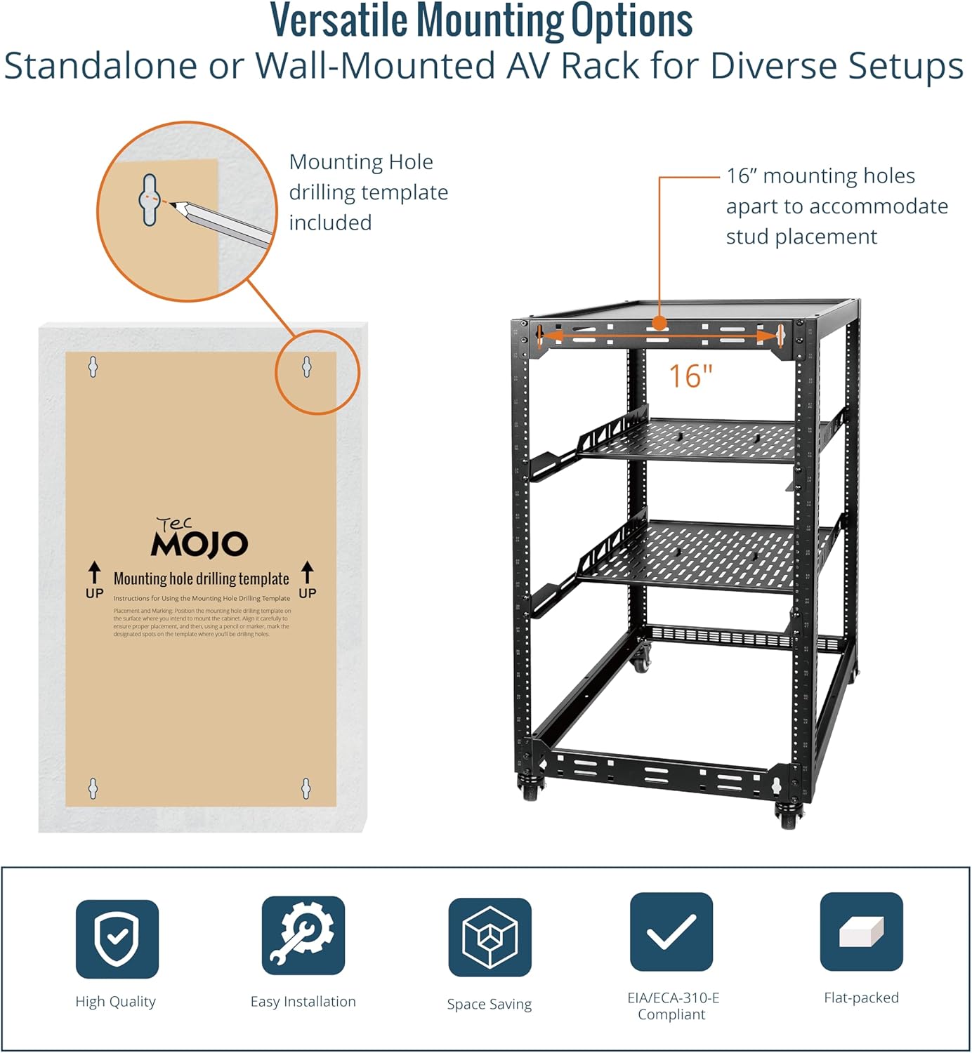 20U Open Frame Network Rack with Wheels 4 Post AV Rack