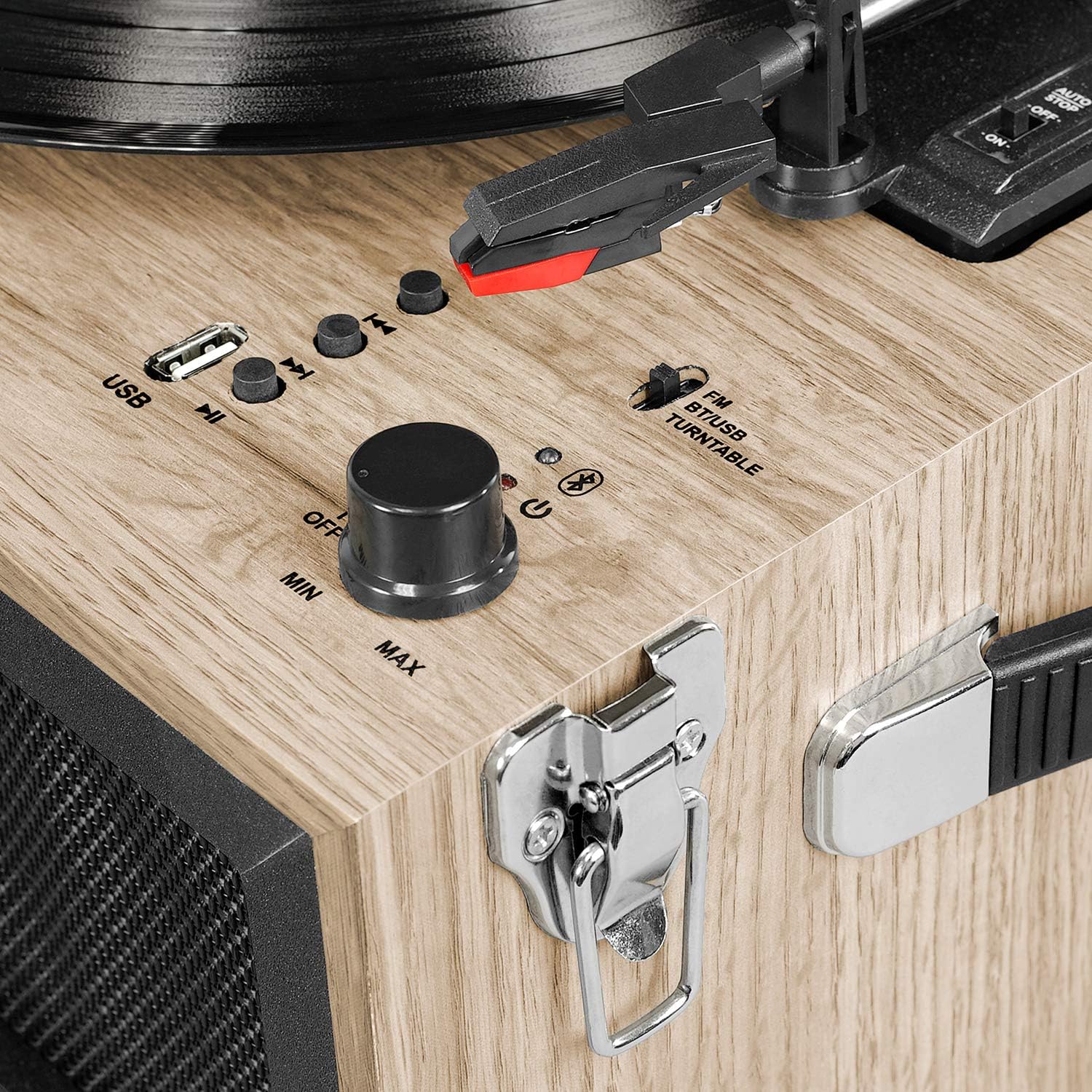 5 in 1 Record Player Stand Bluetooth USB FM Oatmeal