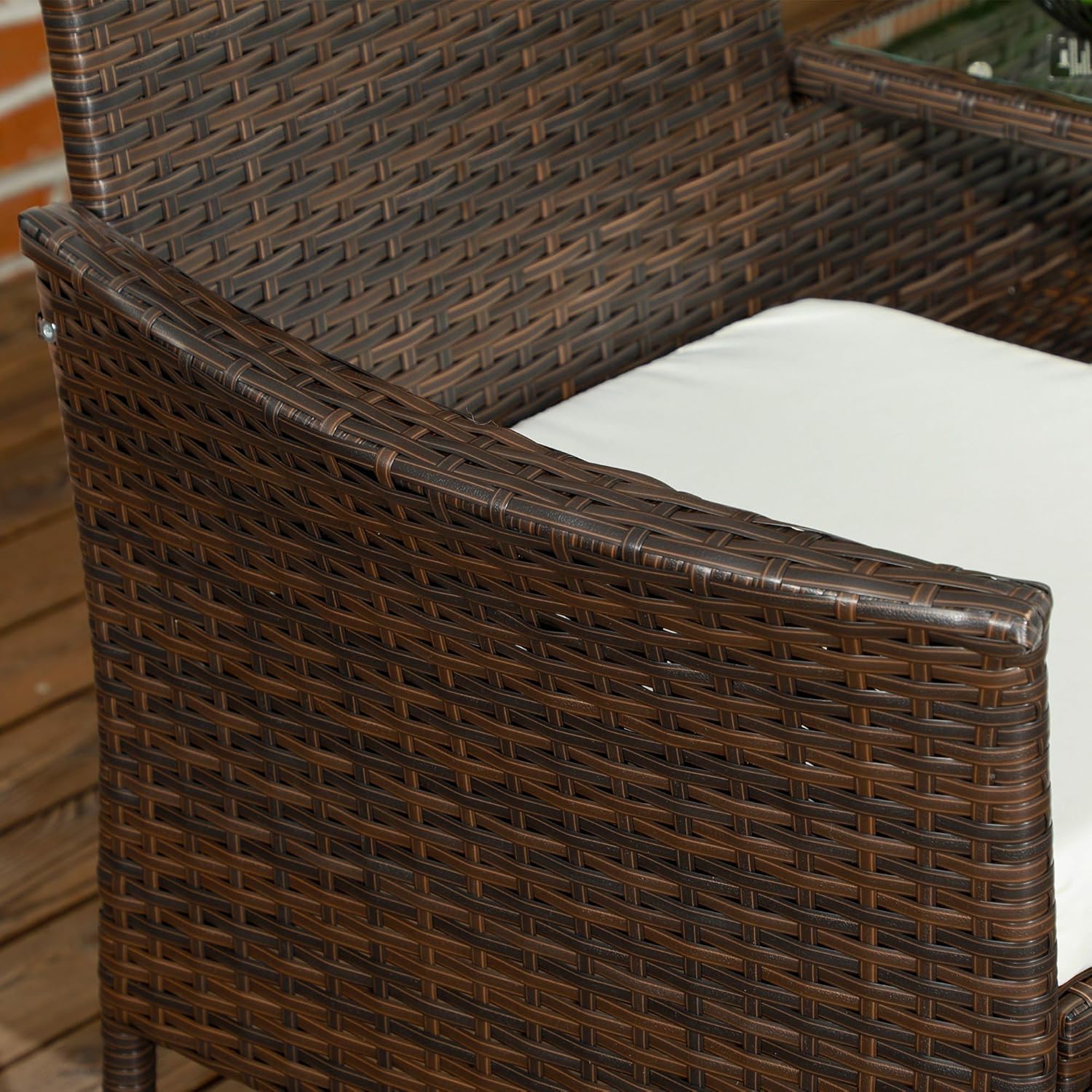 2 Seater Rattan Garden Bench with Glass Table Patio Love Seat