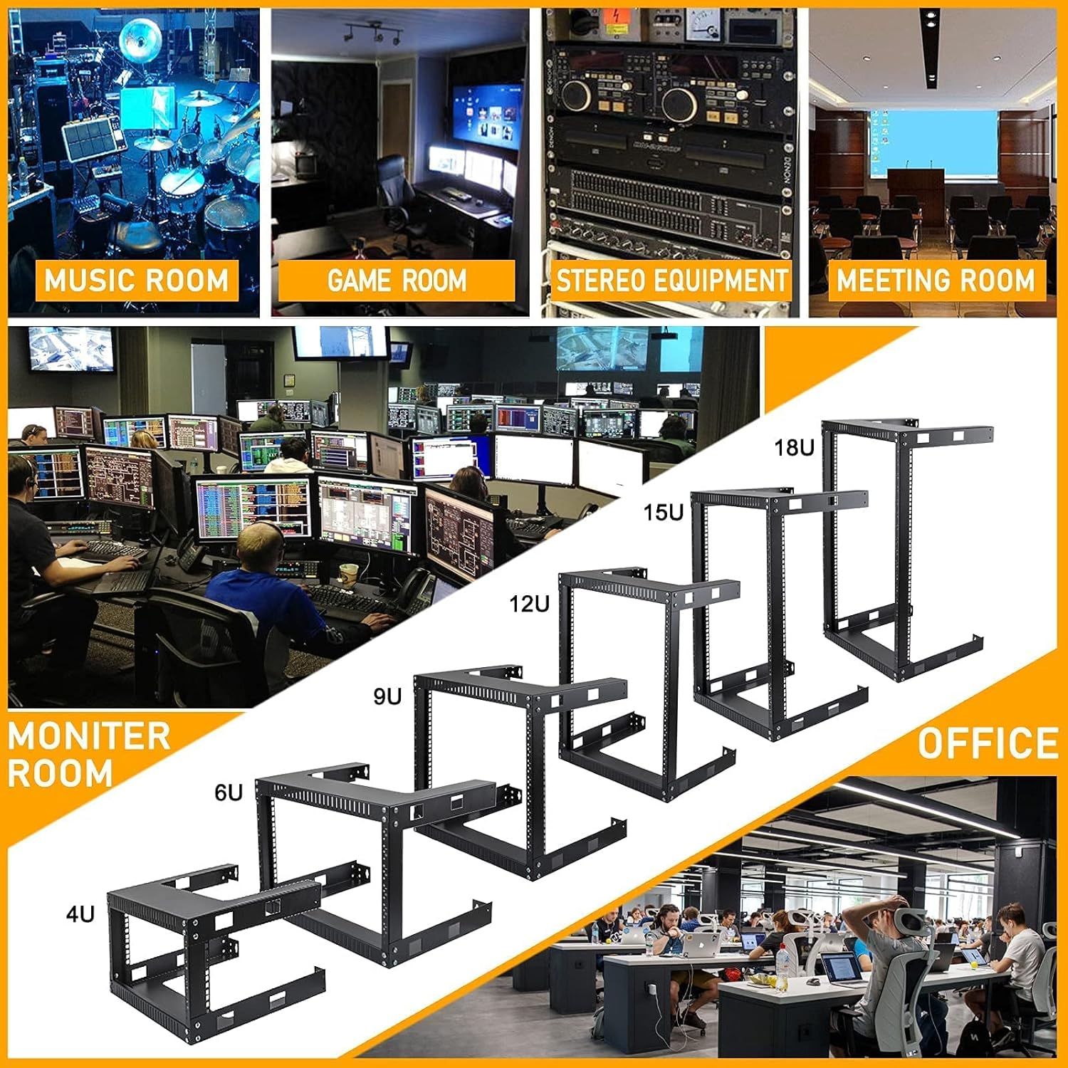 12U Wall Mount Open Frame Server Rack 19 Inch Steel