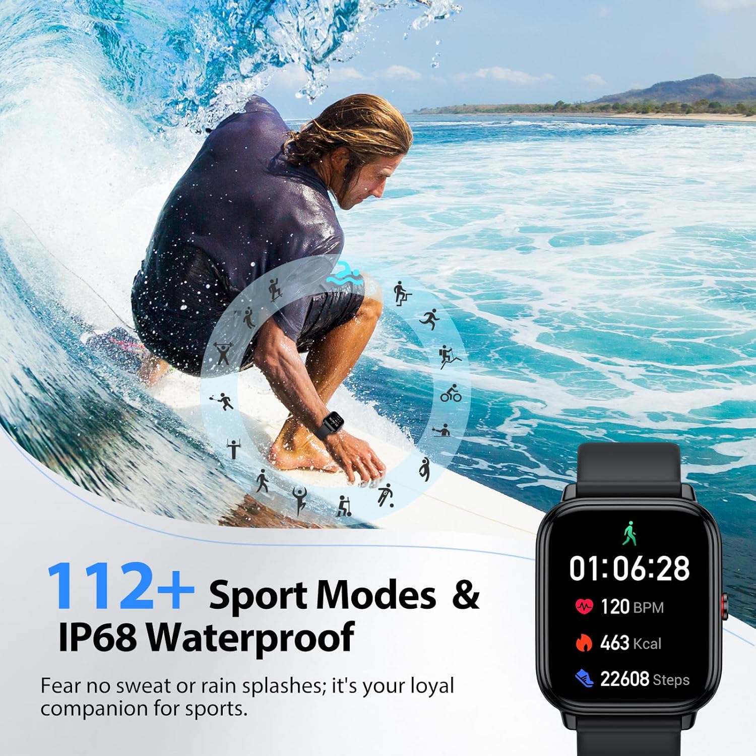Smart Watch Bluetooth Call 85 Day Battery 112 Sports IP68