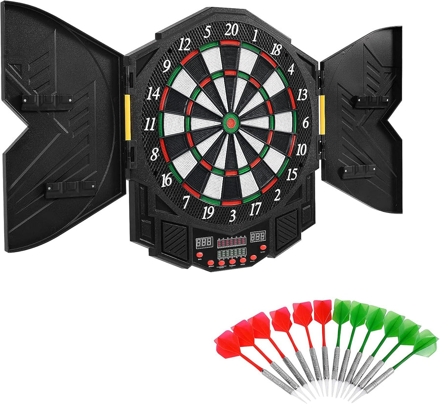 Electronic Dartboard Set Auto Scoring LED Display 12 Darts Cabinet