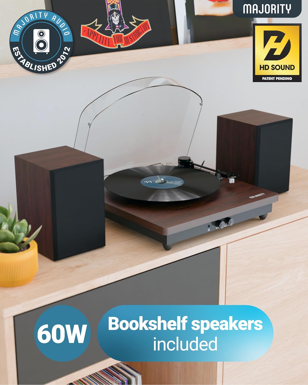 Bluetooth Vinyl Record Player Turntable with External Speakers USB Recording