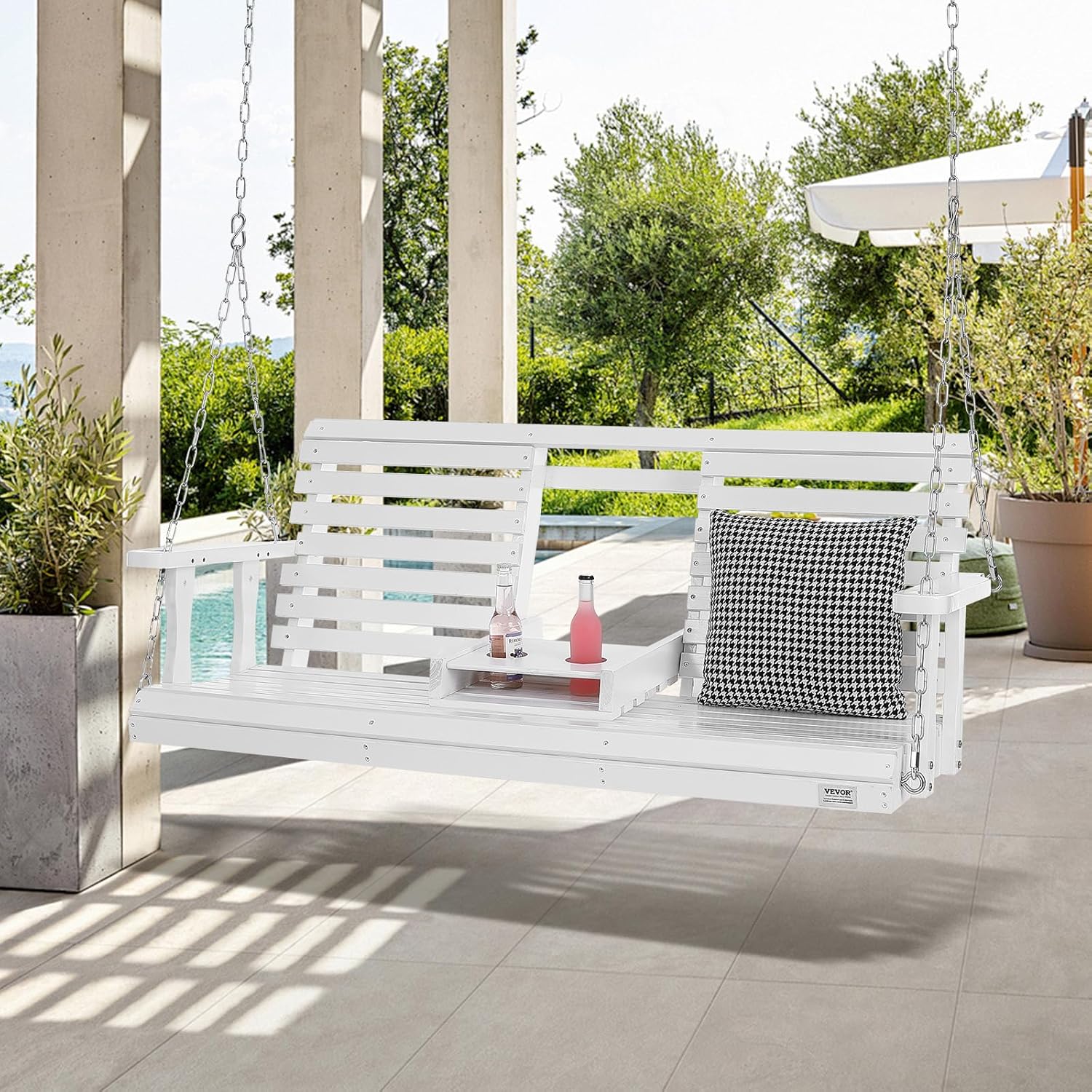 Wooden Porch Swing Bench 5ft with Foldable Cup Holder