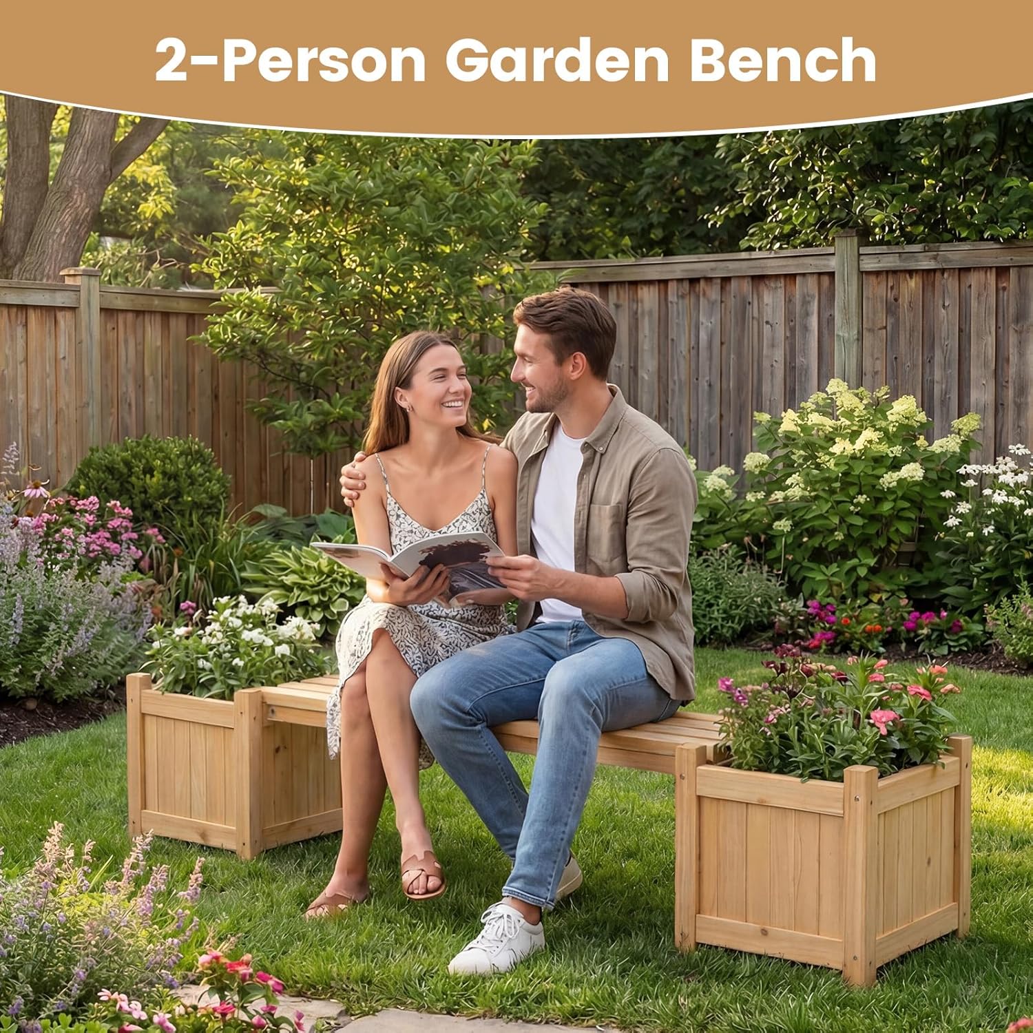 Wooden Planter Box with Bench 170cm Garden Seat Raised Bed