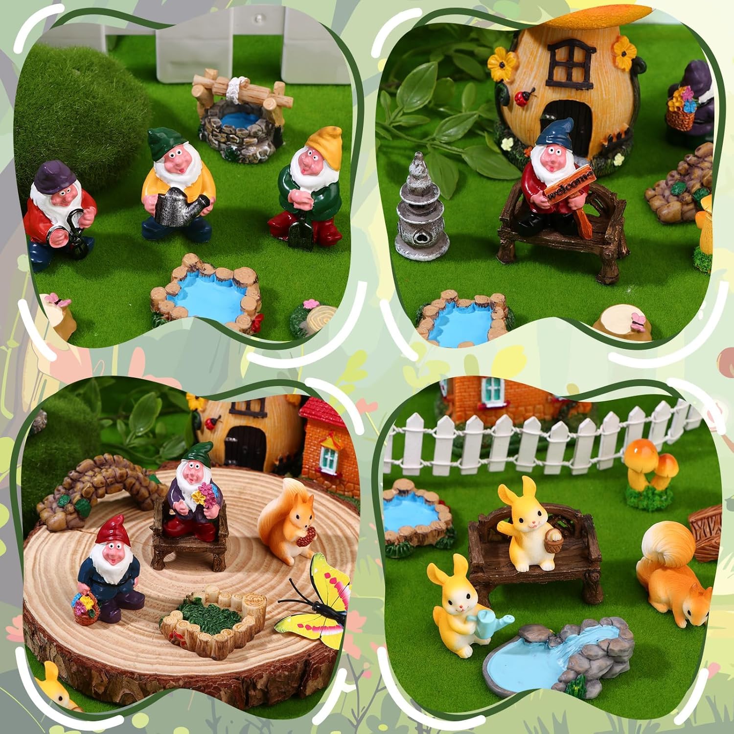 22pcs Mini Fairy Garden Kit Gnome Resin Figurines DIY Decor Set
