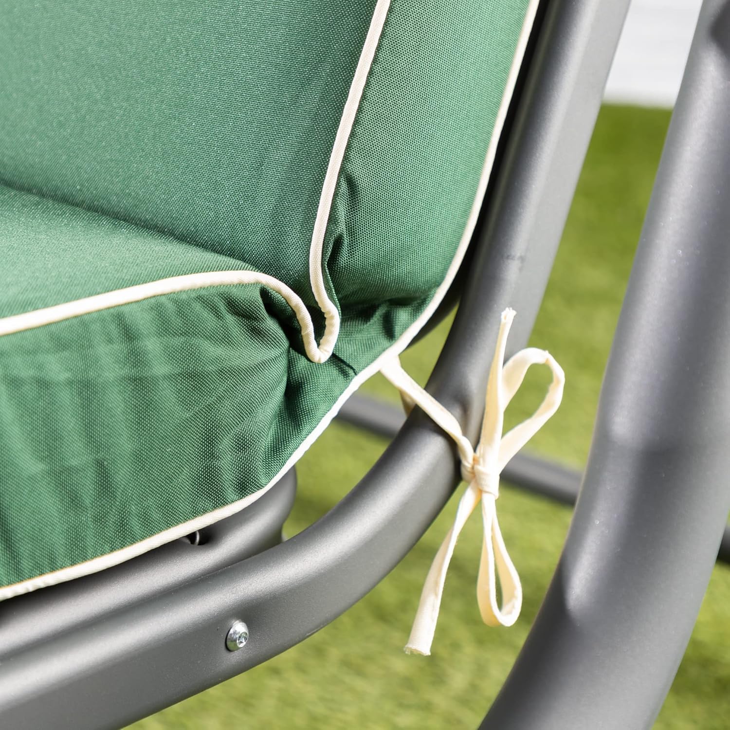 3 Seater Garden Swing Seat Green Canopy Cushions Heavy Duty 250kg