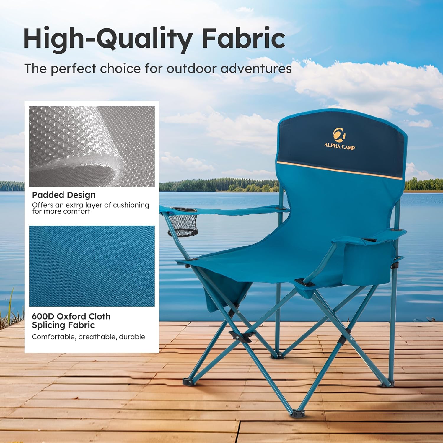 Set of 2 Folding Camping Chairs Cooler Bag Blue