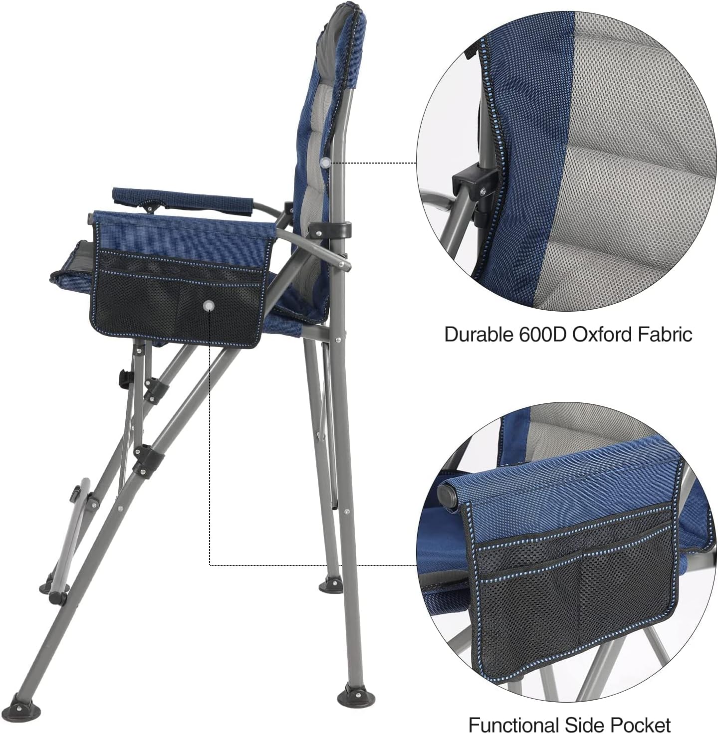 Extra Tall Folding Director Chair with Footrest Blue
