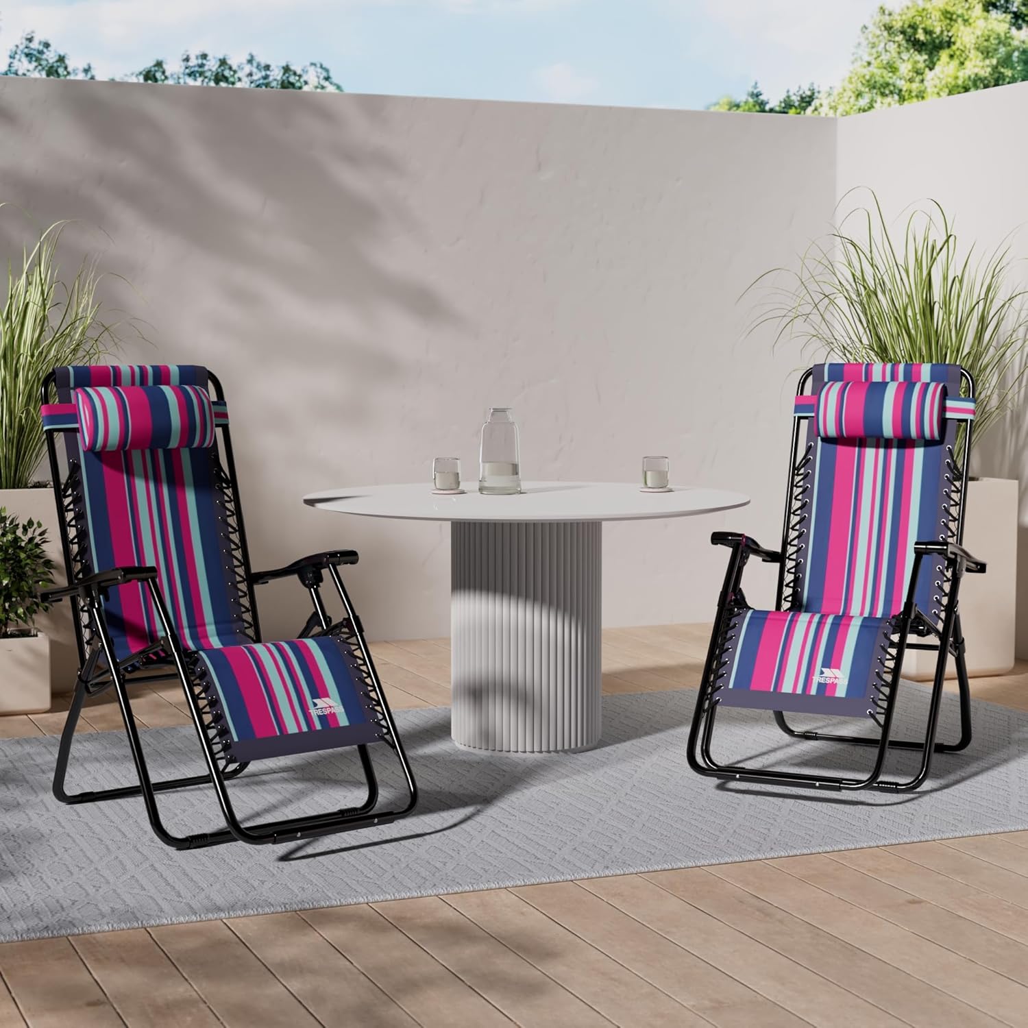 Padded Reclining Sun Lounger Chair Tropical Stripe