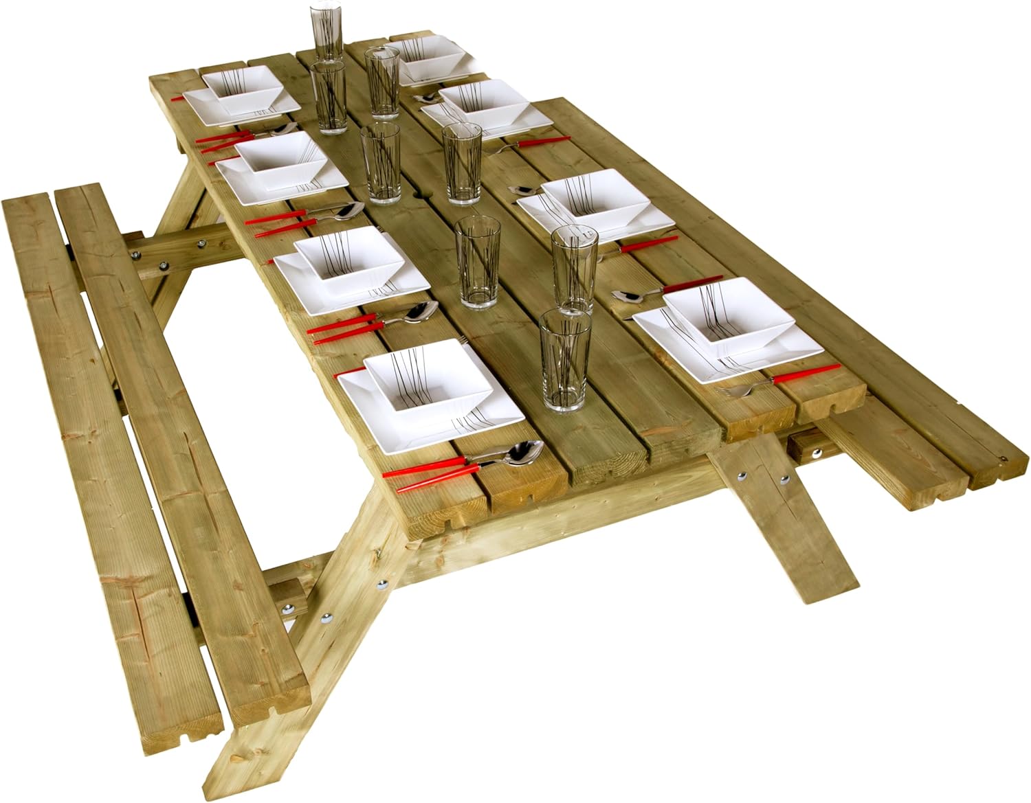 8 Seater Heavy Duty Wooden Picnic Table w/Fold Up Seats