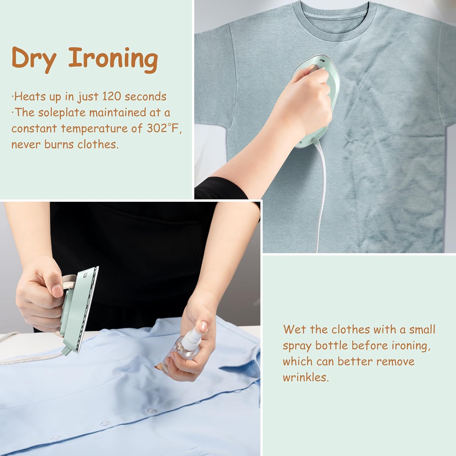 Mini Travel Iron Dual Voltage 300W Ceramic Soleplate Portable
