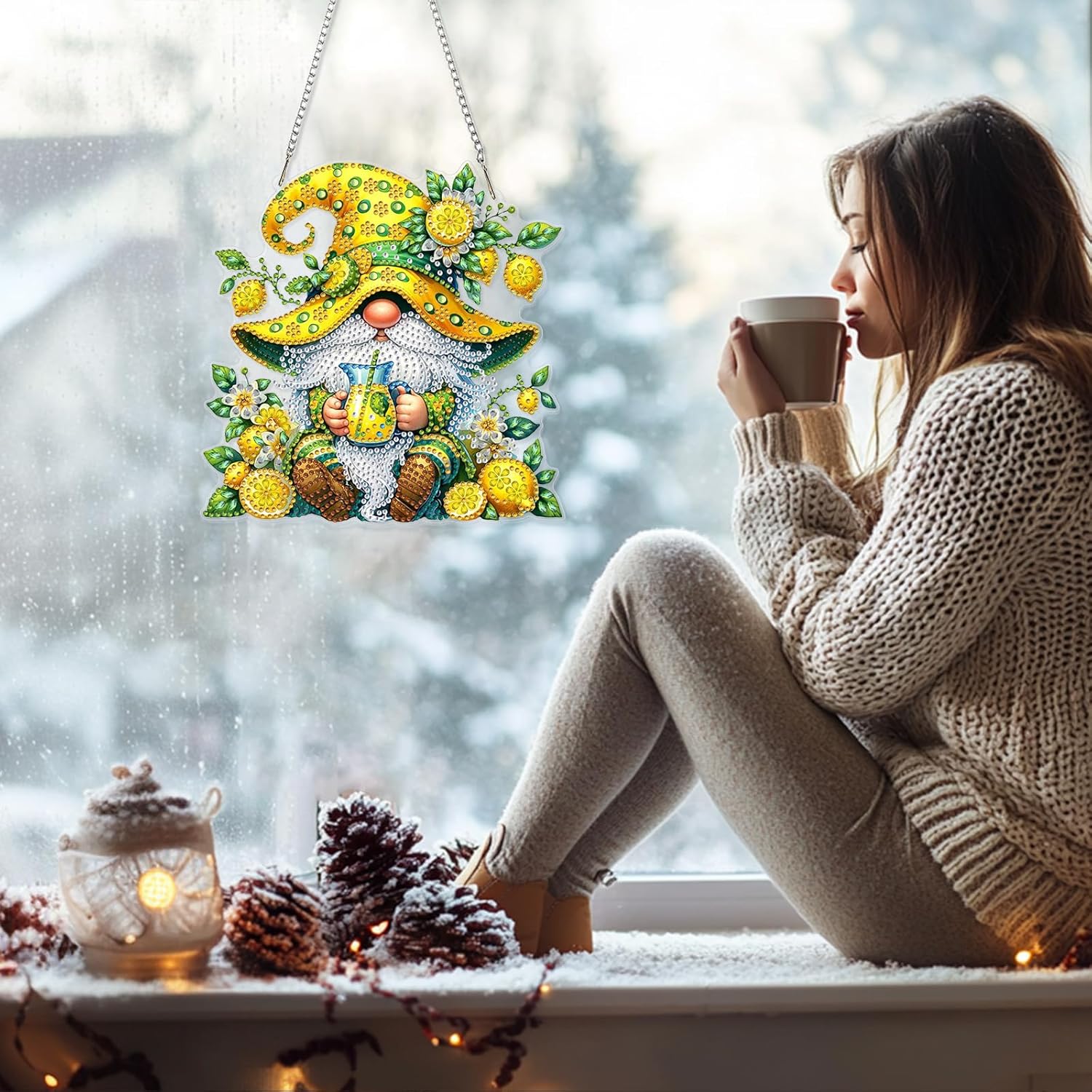 Lemon Gnome Diamond Art Hanging DIY Kit Double Sided Decor