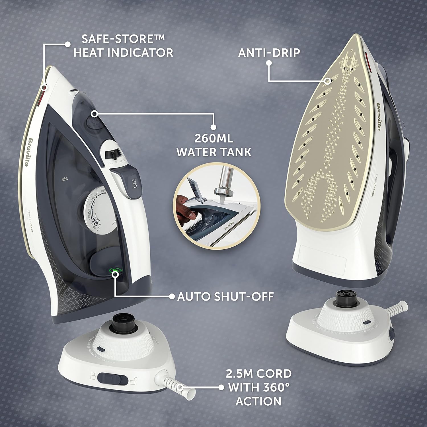 Cordless Steam Iron 2600W 130g Steam Shot Fast Heat Auto Shut Off