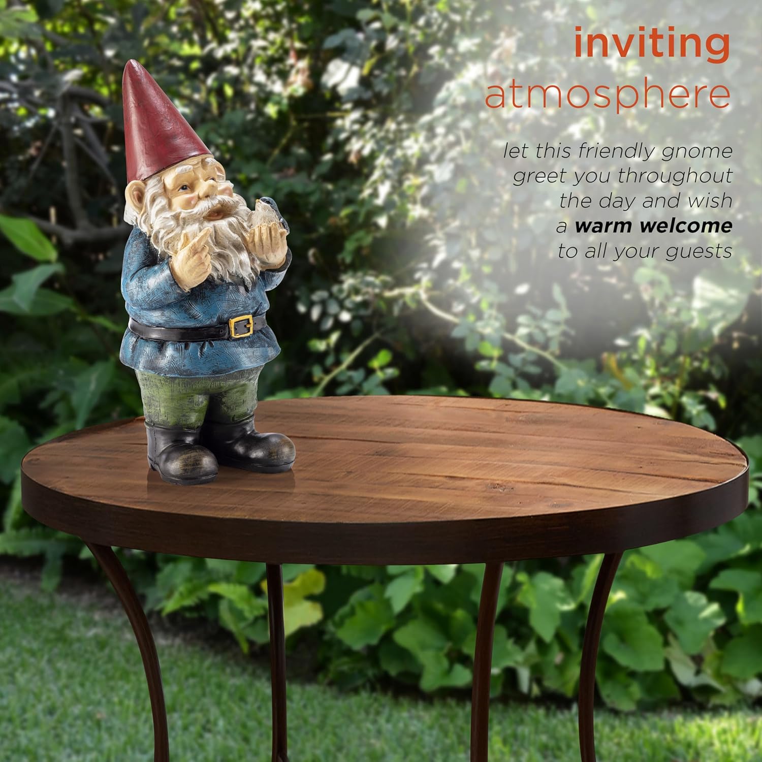 Garden Gnome Statue with Bird Resin Outdoor Yard Decor 30cm