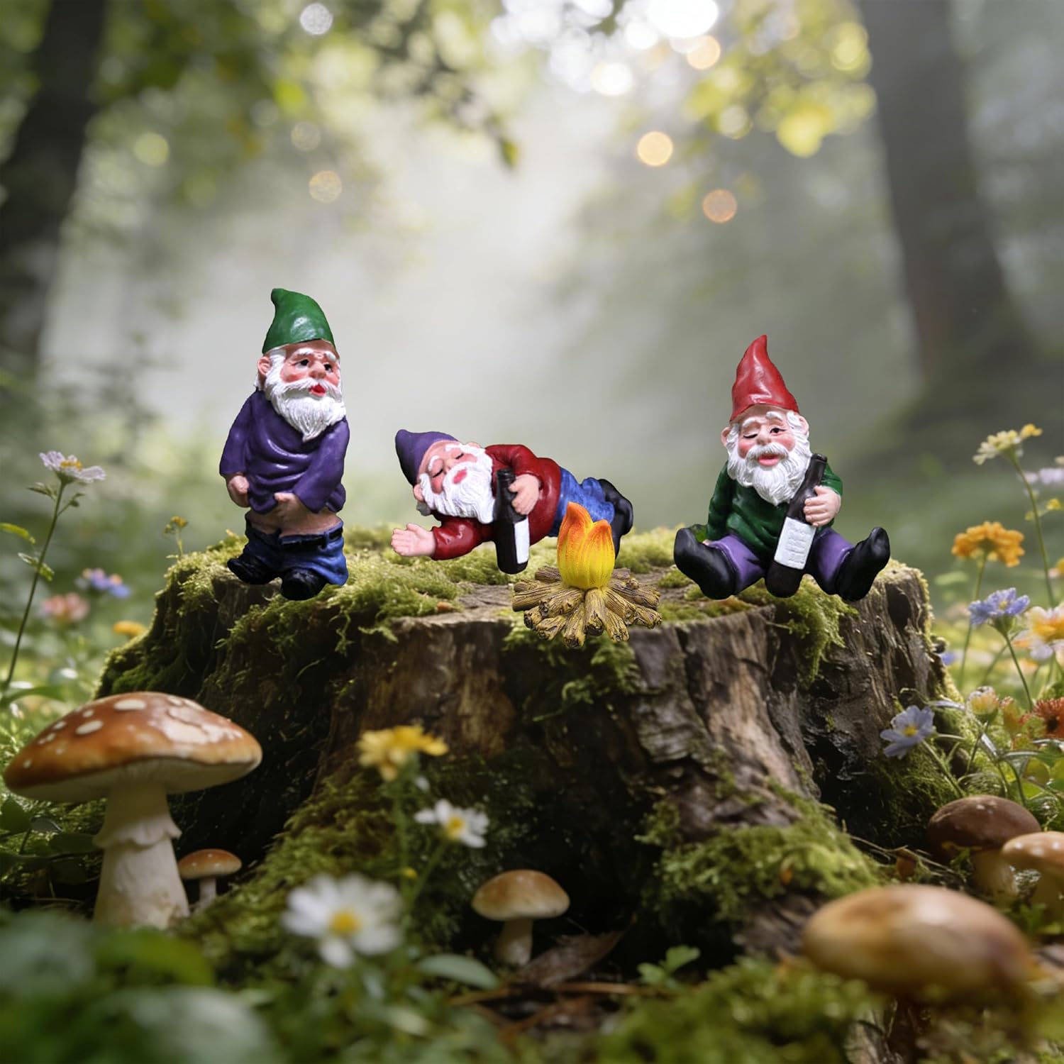 4Pcs Funny Garden Gnomes Set Drunk Peeing Resin Outdoor Decor