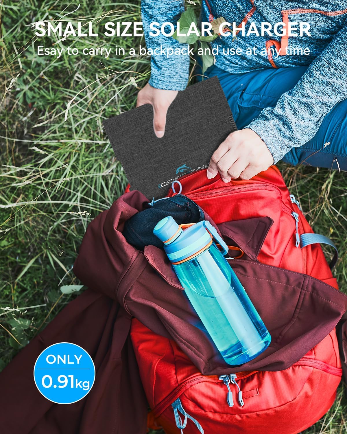 30W Foldable Solar Charger USB C USB A Camping Backpack