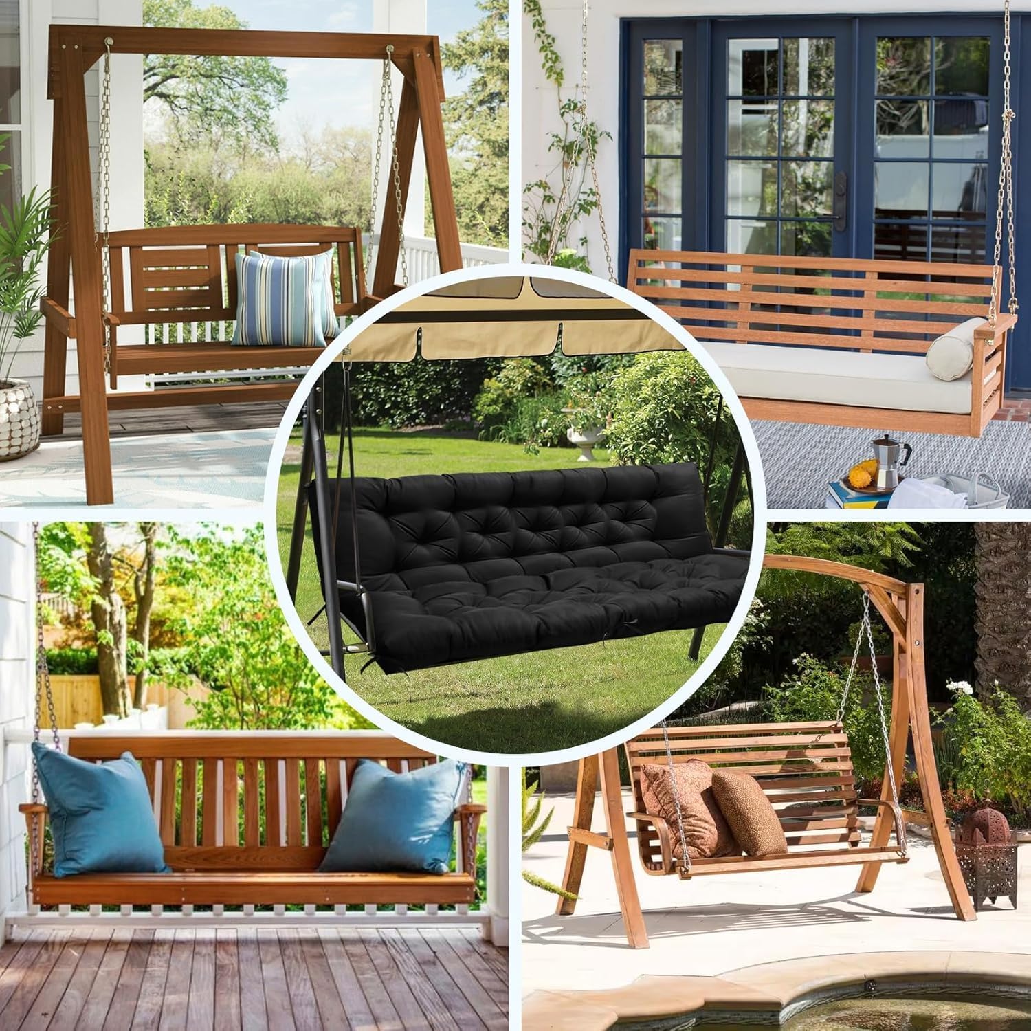 2 3 Seater Garden Bench Cushion Waterproof Black 150cm