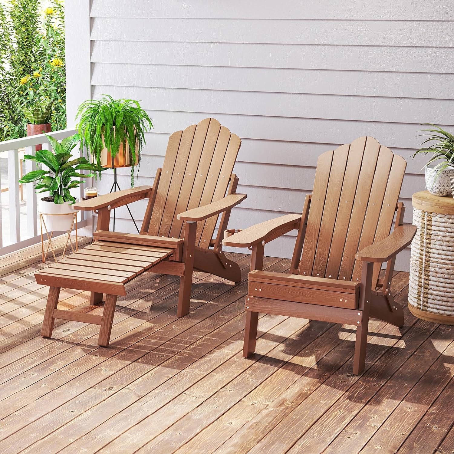 Adirondack Garden Lounge Chair Adjustable Footrest Brown