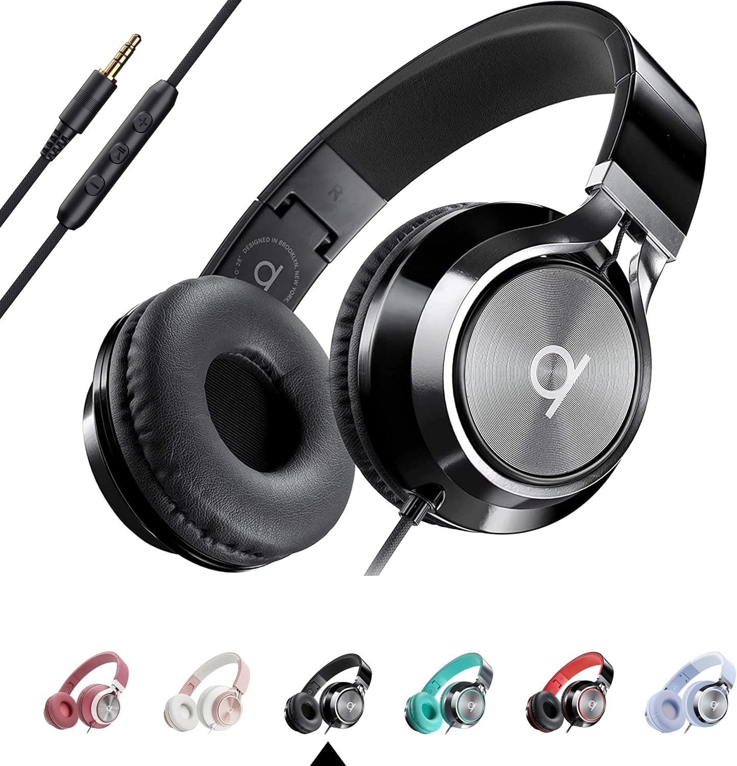 Wired On Ear Headphones With Mic Volume Control 3.5mm