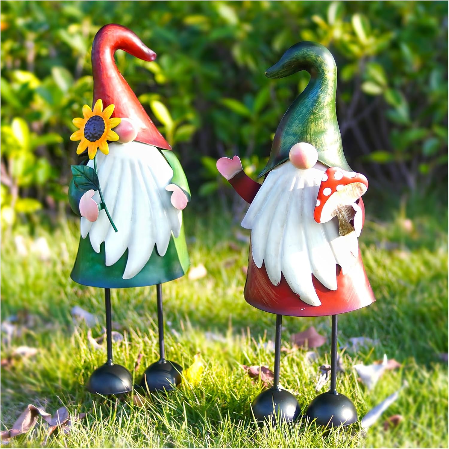 2PCS Metal Garden Gnome Stakes Outdoor Yard Art Lawn Decor 18in