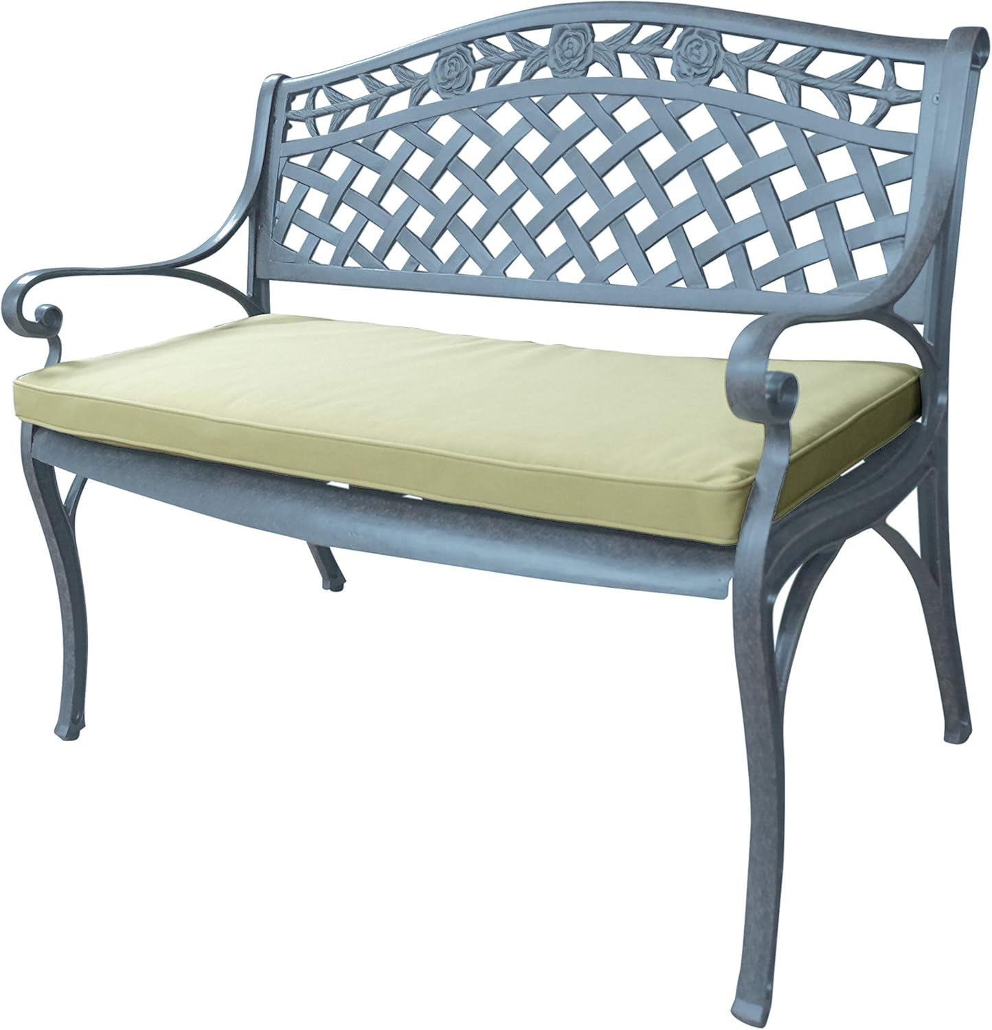 Cast Aluminium Garden Bench Outdoor Patio Seat w/Cushion Slate Grey