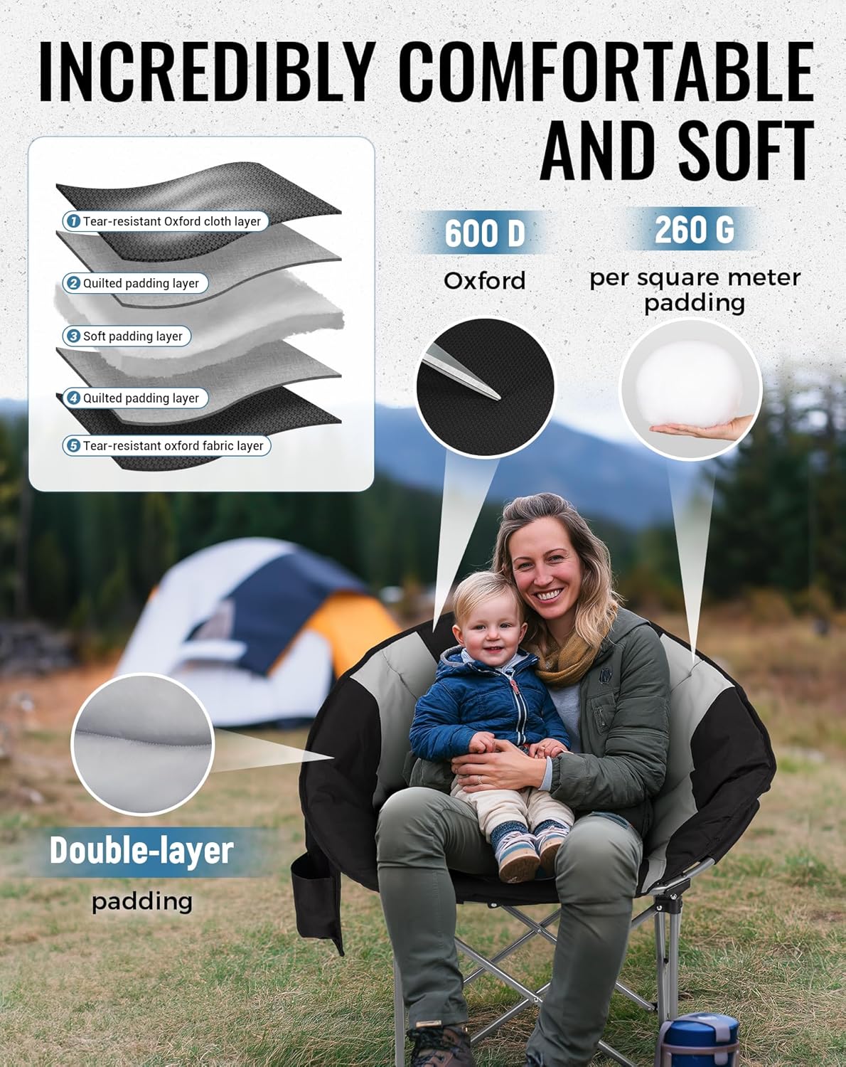 Moon Camping Chair XXL Padded Folding Seat Cooler Bag