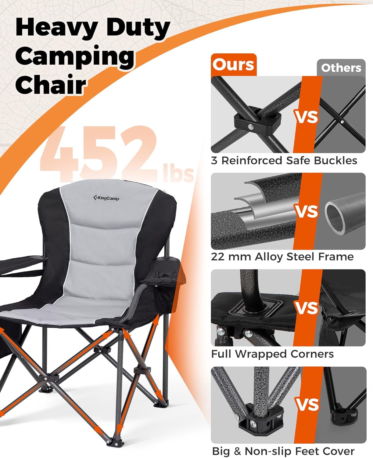 Oversized Camping Chair 205KG Cooler Lumbar