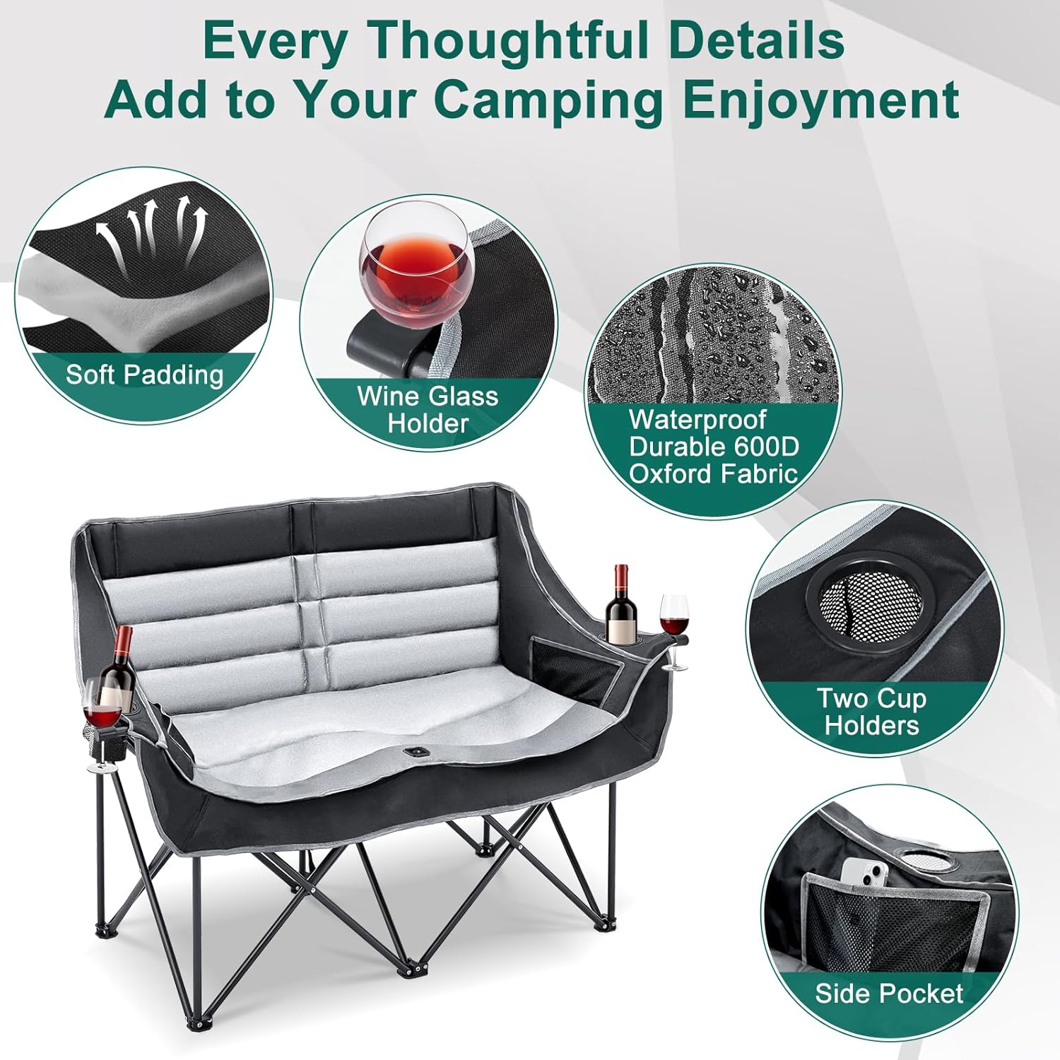 Oversized Double Folding Camping Loveseat Chair
