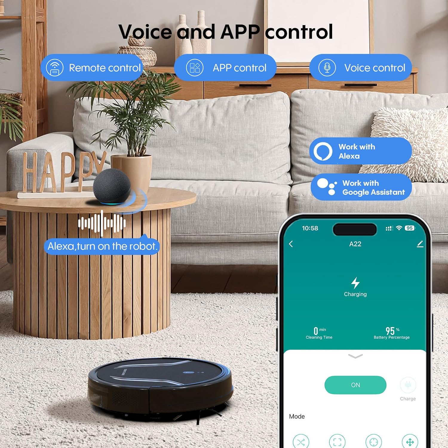 Robot Vacuum Mop 5000Pa 3-in-1 WiFi Alexa App Control Auto Recharge