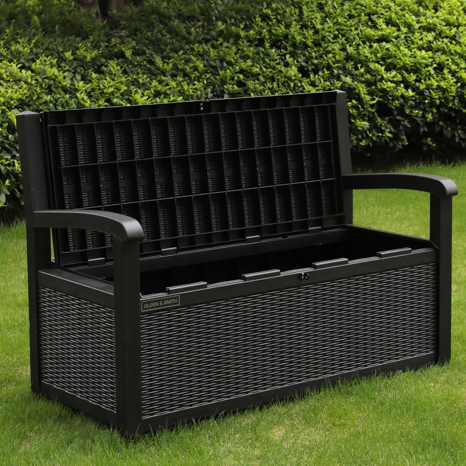 265L Outdoor Garden Storage Bench Box Lockable Rattan Effect Seat