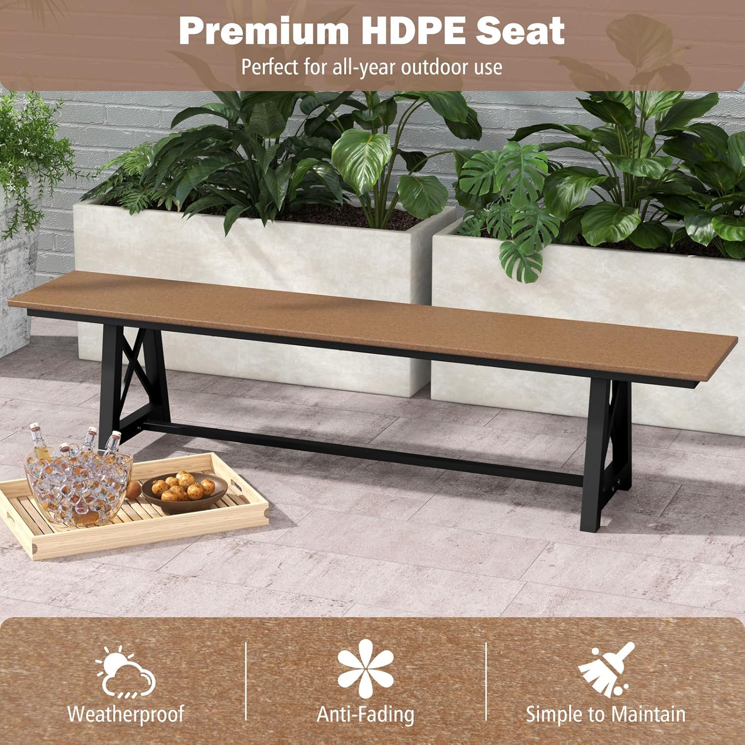 4 Seater Outdoor Garden Bench 183cm Heavy Duty Patio Seat