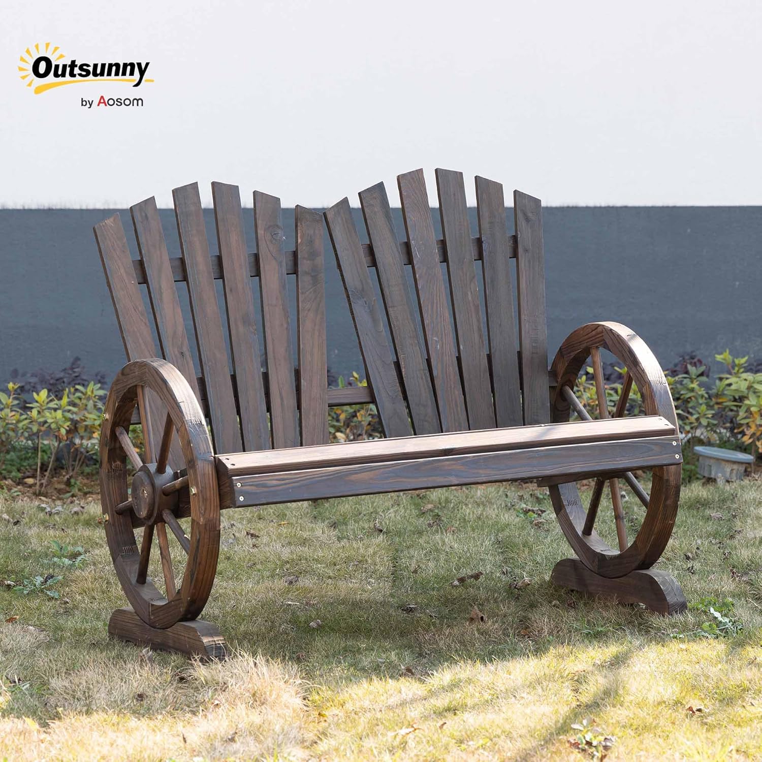 Adirondack 2 Seater Wooden Garden Bench Wagon Armrests