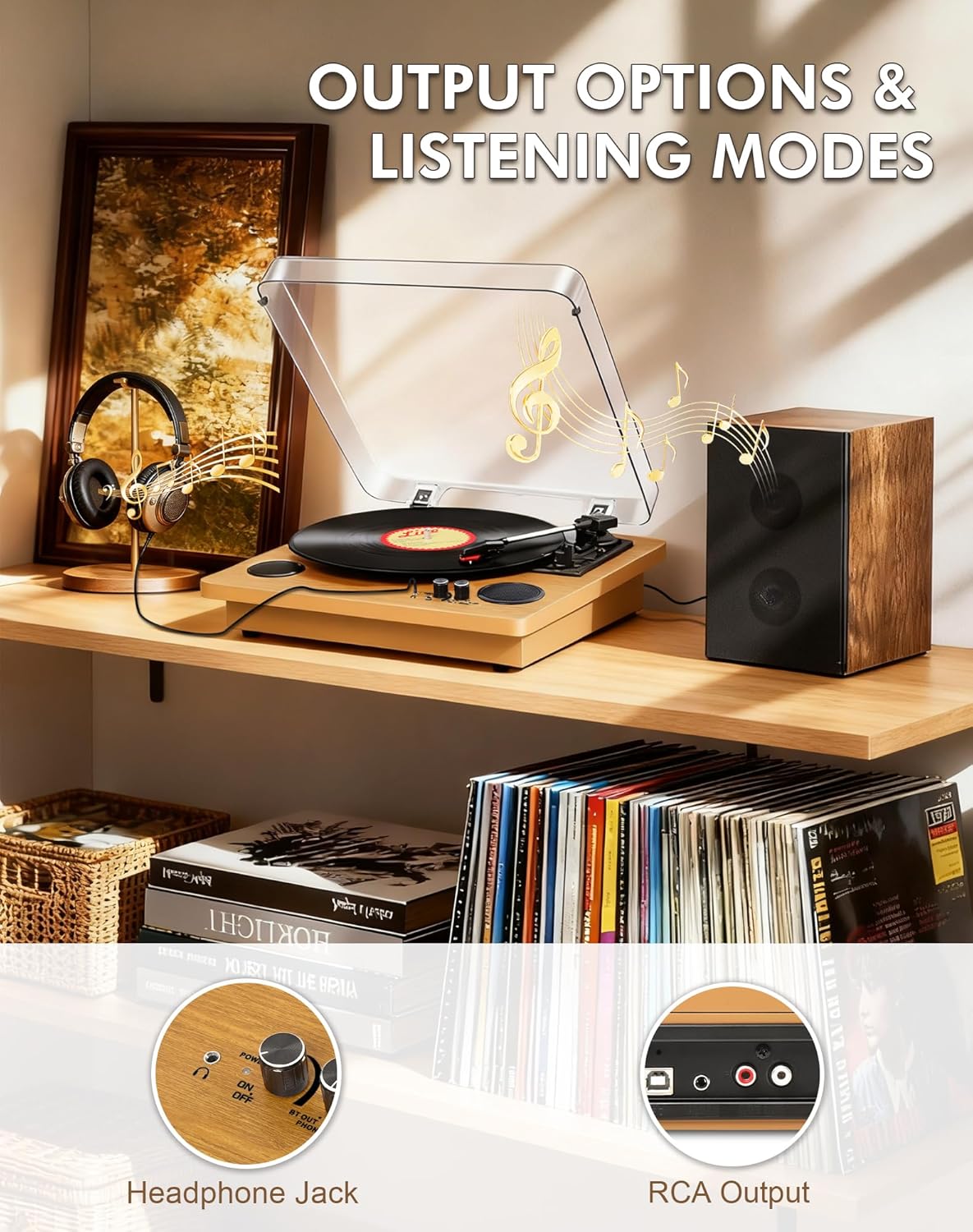 Portable 3-Speed Vinyl Record Player Bluetooth Turntable with Speakers