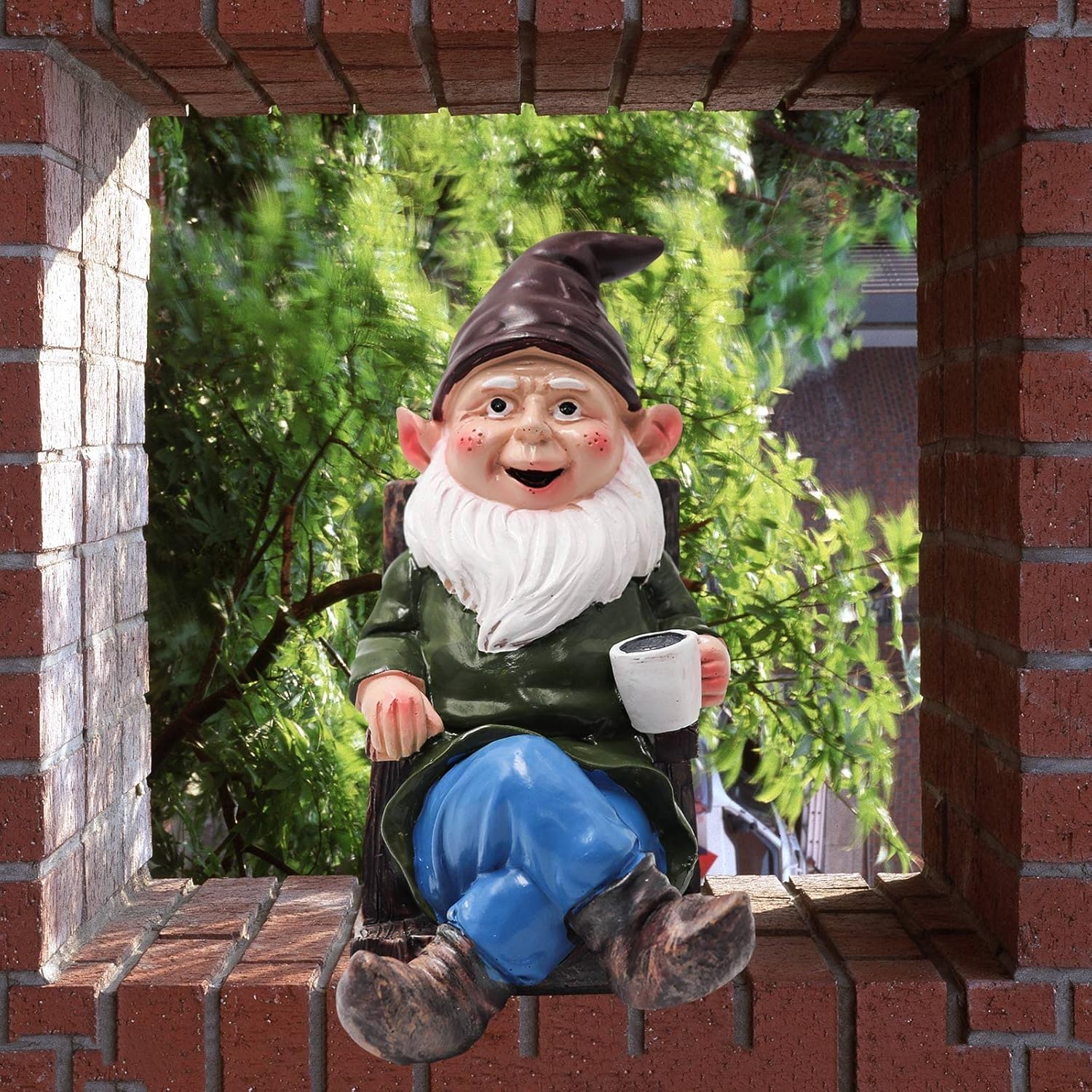 Garden Gnome Statue Drinking Coffee Resin Outdoor Decor Figurine