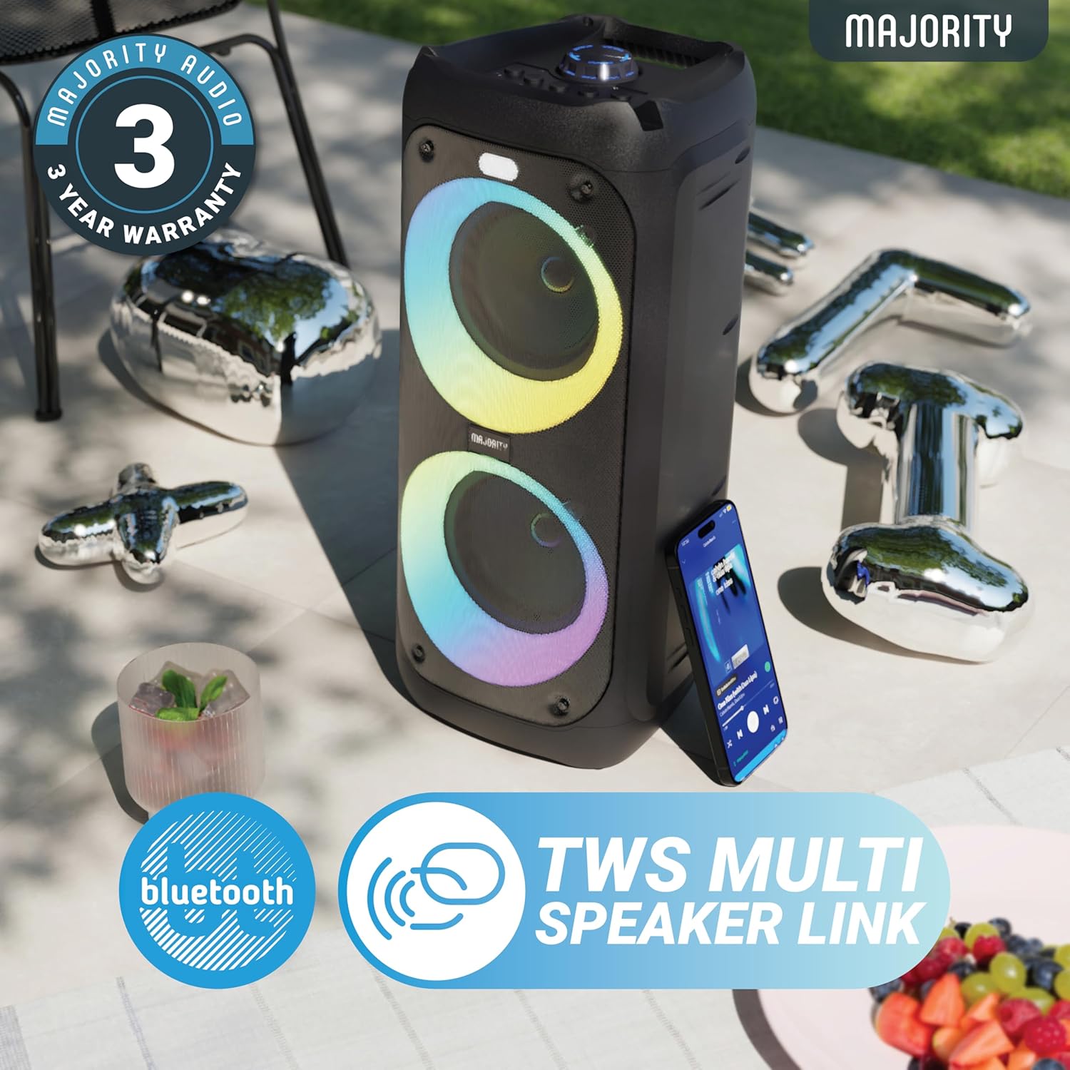 Bluetooth Party Speaker 100W Portable LED Lights Karaoke Mic